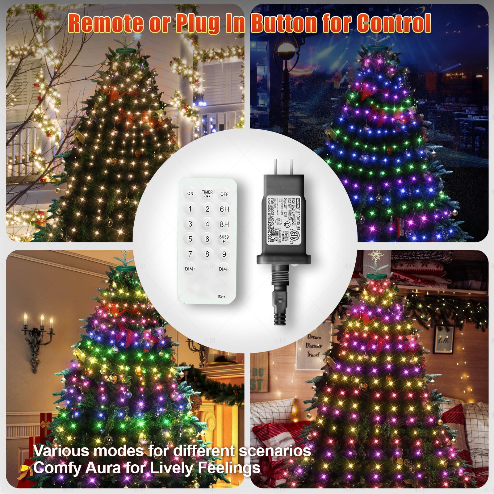 Comfyaura 12 Modes Easy Christmas Tree Lights With Ring Indoor Outdoor - 5Ft X 12 Lines String 216 Led Timer Dimmable Remote Waterproof Lights For 4 5 Ft Xmas Tree Decor (Warm White Or Multicolor)