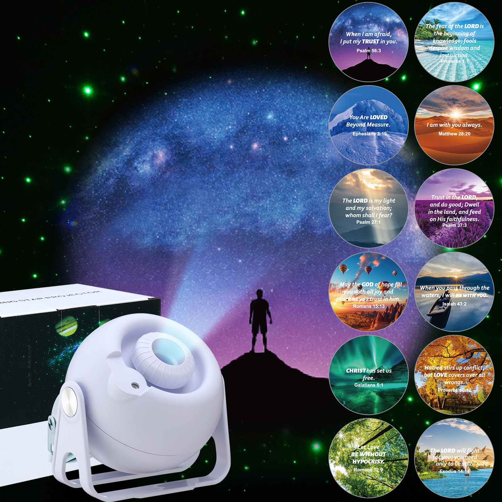Aurelema Galaxy Projector Night Light Set with 12 Christian Discs, 4.76"x4.33"x5.04", Plastic, Red/Yellow/Blue