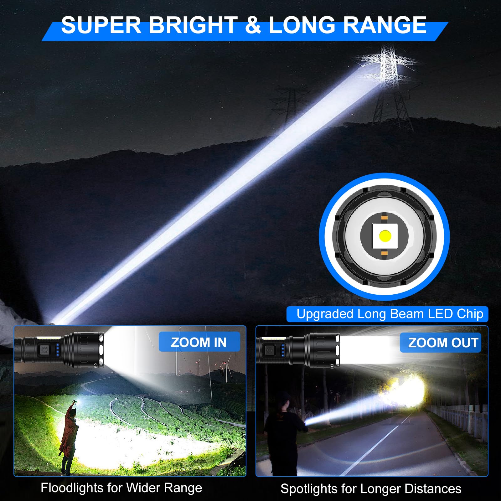 Rechargeable Magnetic Flashlights 100 000 High Lumens  Super Bright Led Powerful Flashlight 8 Modes With Cob Work Light  Waterproof Handheld Flash Light For Camping (2 Pack With Paper Box  Black)