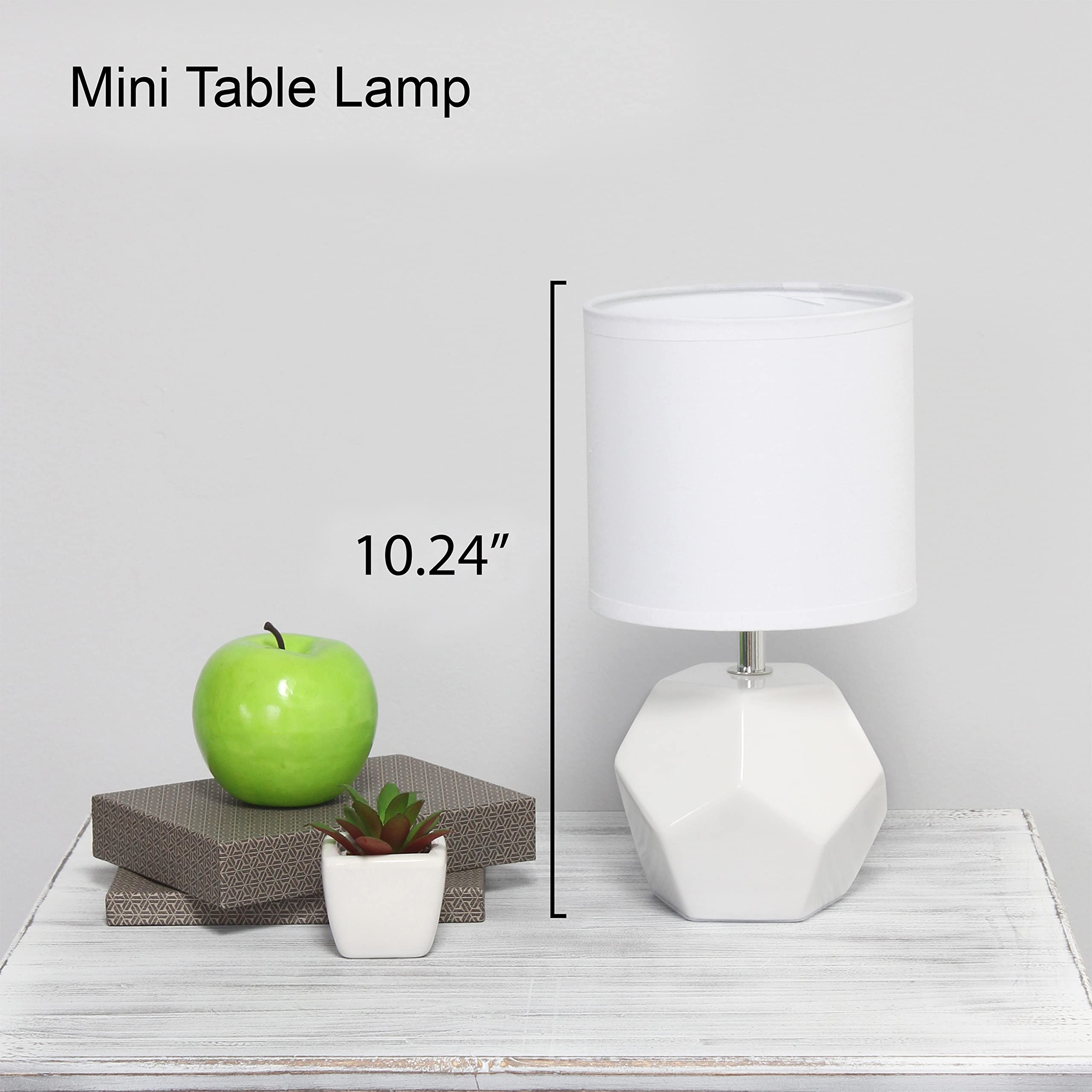 Simple Designs Lt2065-Wht Round Prism Mini Table Lamp With Matching Fabric Shade, White (Pack Of 24)