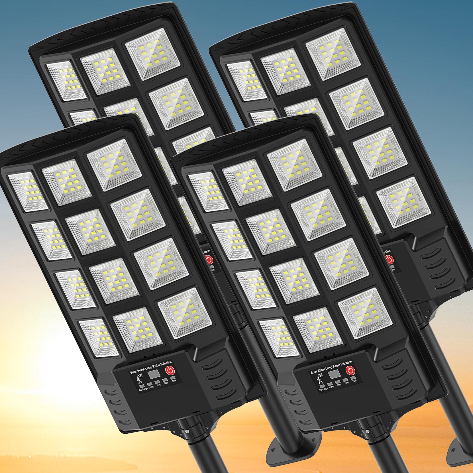 Solar Street Lights Outdoor Waterproof, 320 wide angle solar flood lights outdoor 16000LM LED Solar Parking Lot Lights with Moti