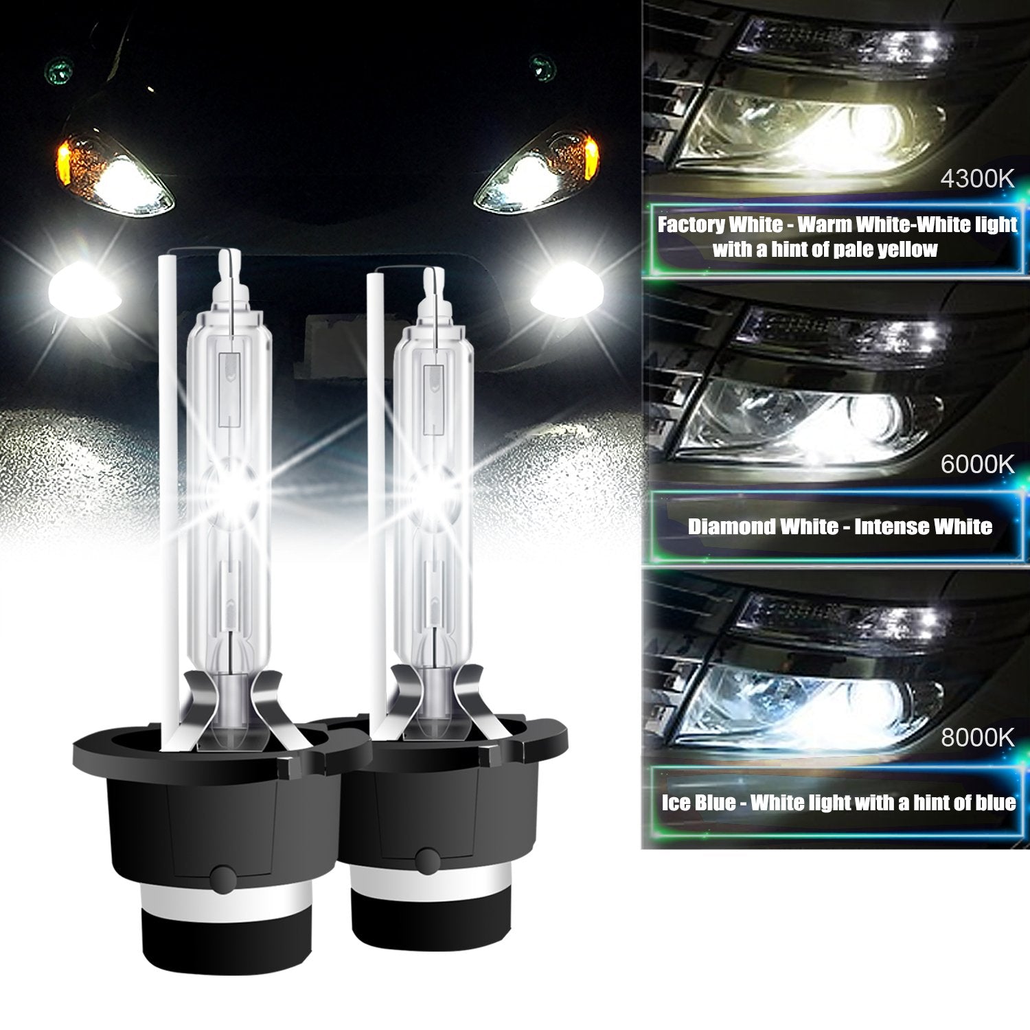 RCP D2S6 Xenon HID Replacement Bulb Pair 6000K 12V 35W Diamond White Car Headlight Lamps