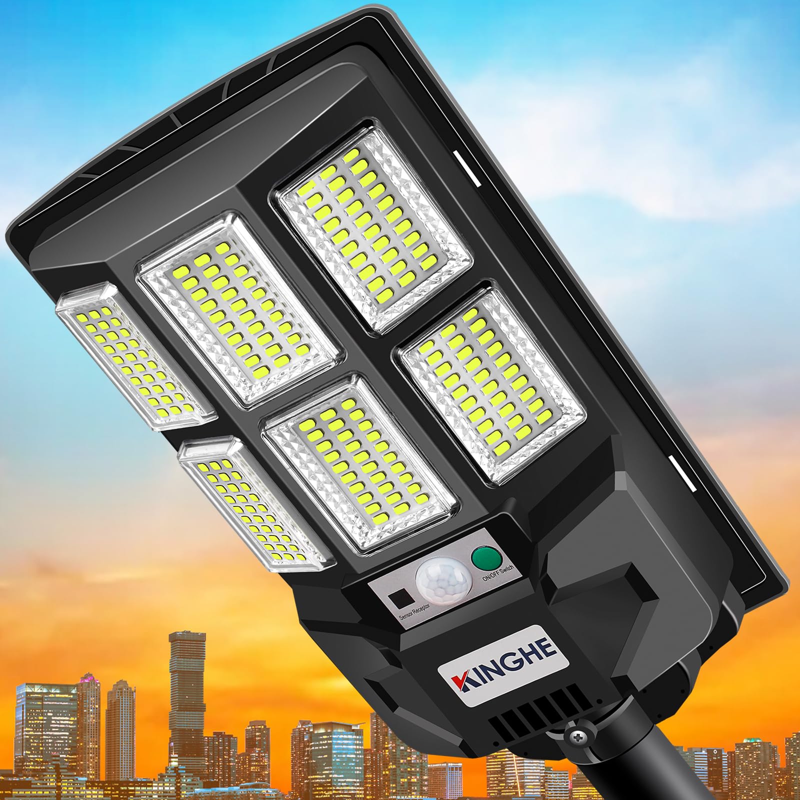 KingHe Solar Street Lights Outdoor: Dusk to Dawn Solar Parking Lot Lights with 3 Modes Motion Sensor Remote Control, 6000K 276 L