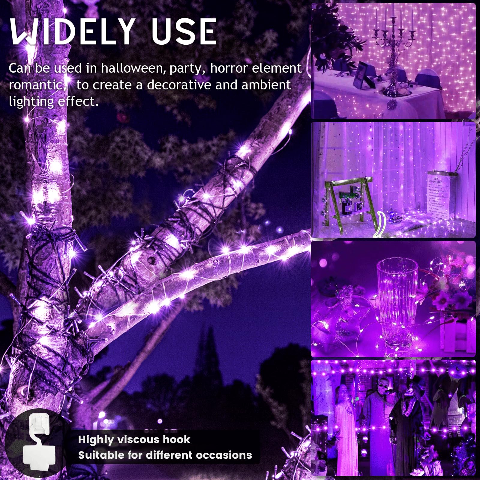 NWLIGHT Purple Fairy Curtain Lights, 300 LED, 9.8x9.8 FT, USB Plug-in, 8 Modes - Wedding Backdrop, Bedroom Decor
