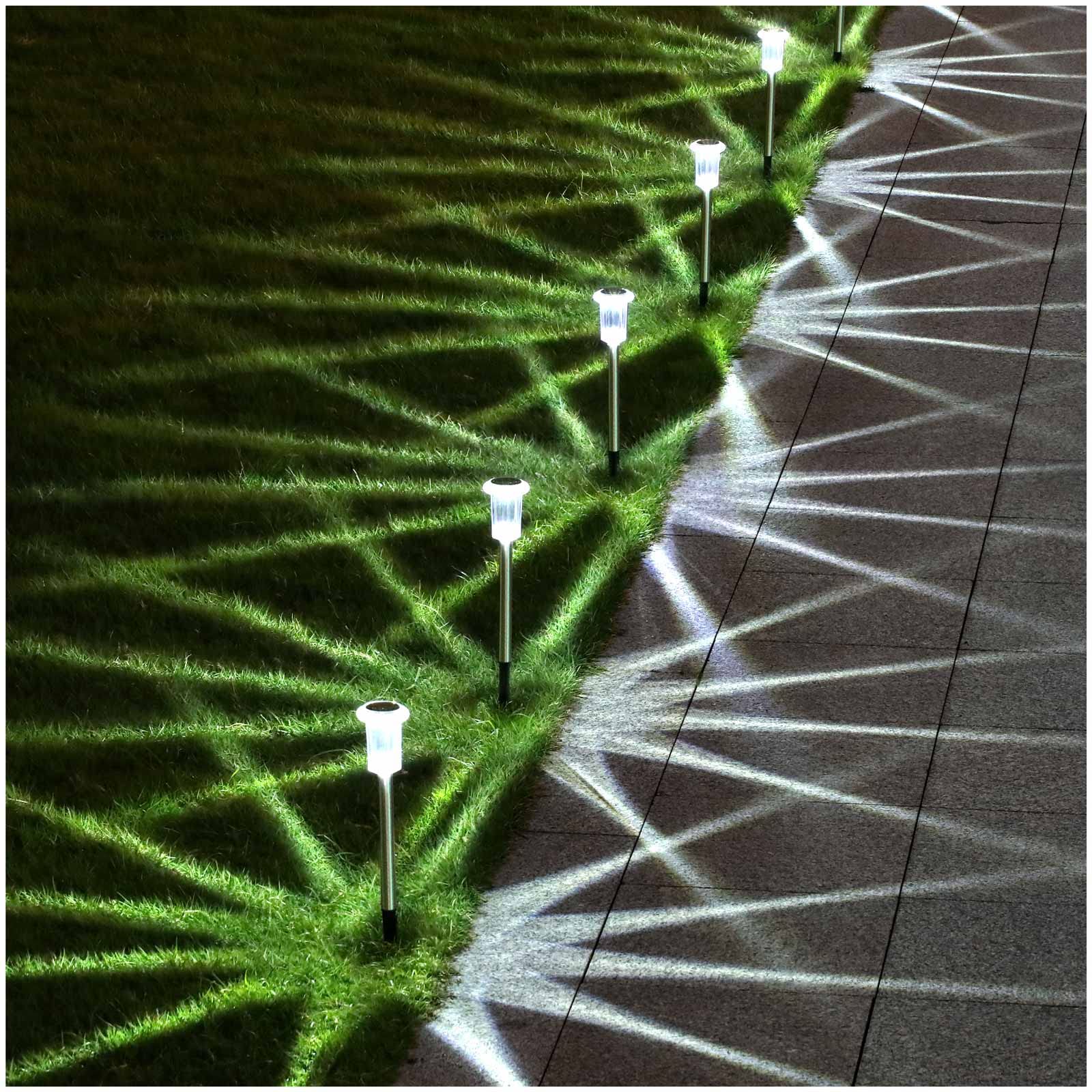 Gorrzai 10 Pack Solar Pathway Lights - Stainless Steel Led Outdoor Lighting, Cold White