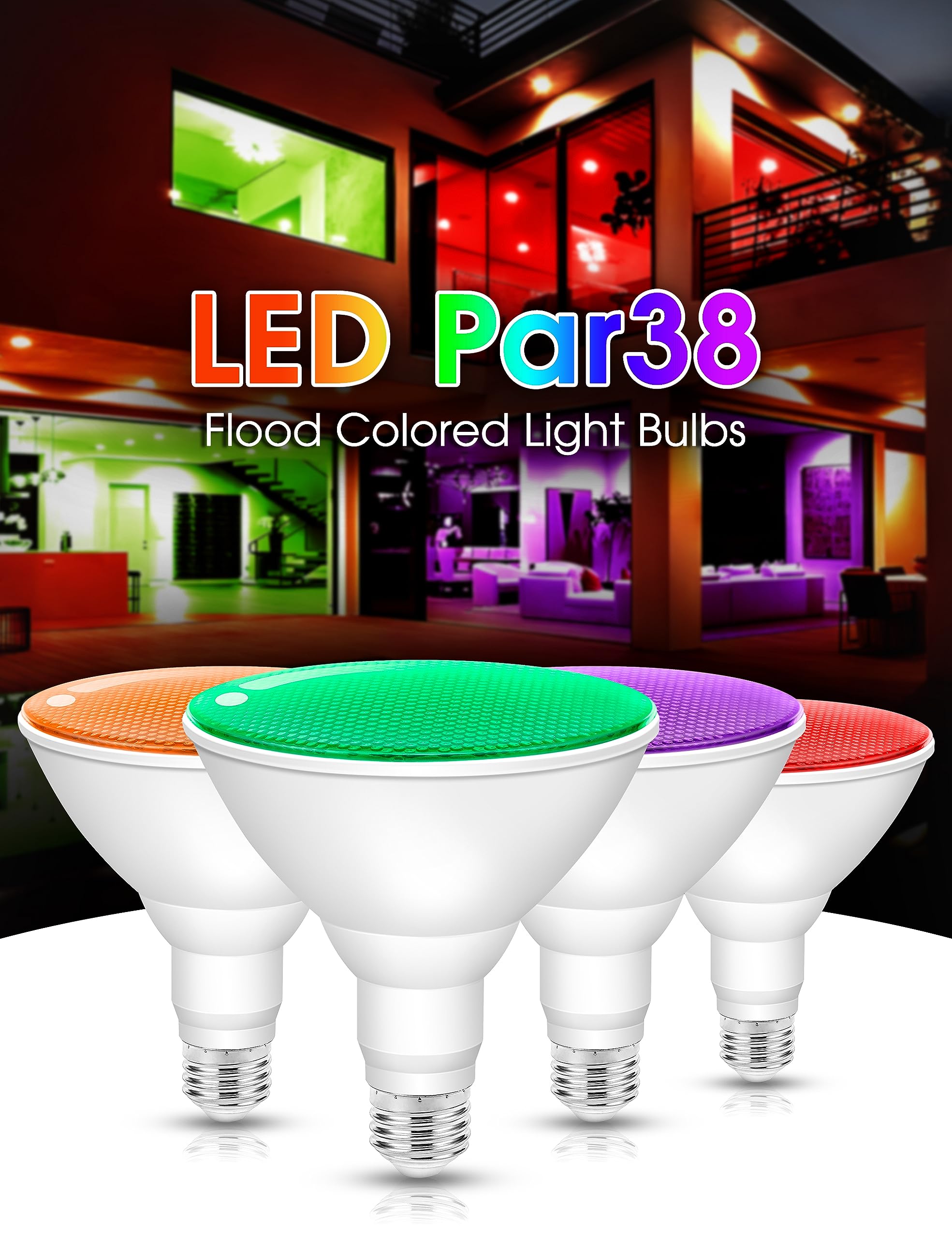Fulighture Green Flood Light Bulbs 2 Pack  Par38 15W(100W Equivalent) E26 Led Flood Green Lights Bulbs Outdoor Not-Dimmable  Colored Light Bulbs For Christmas Decor  Porch Home Lighting