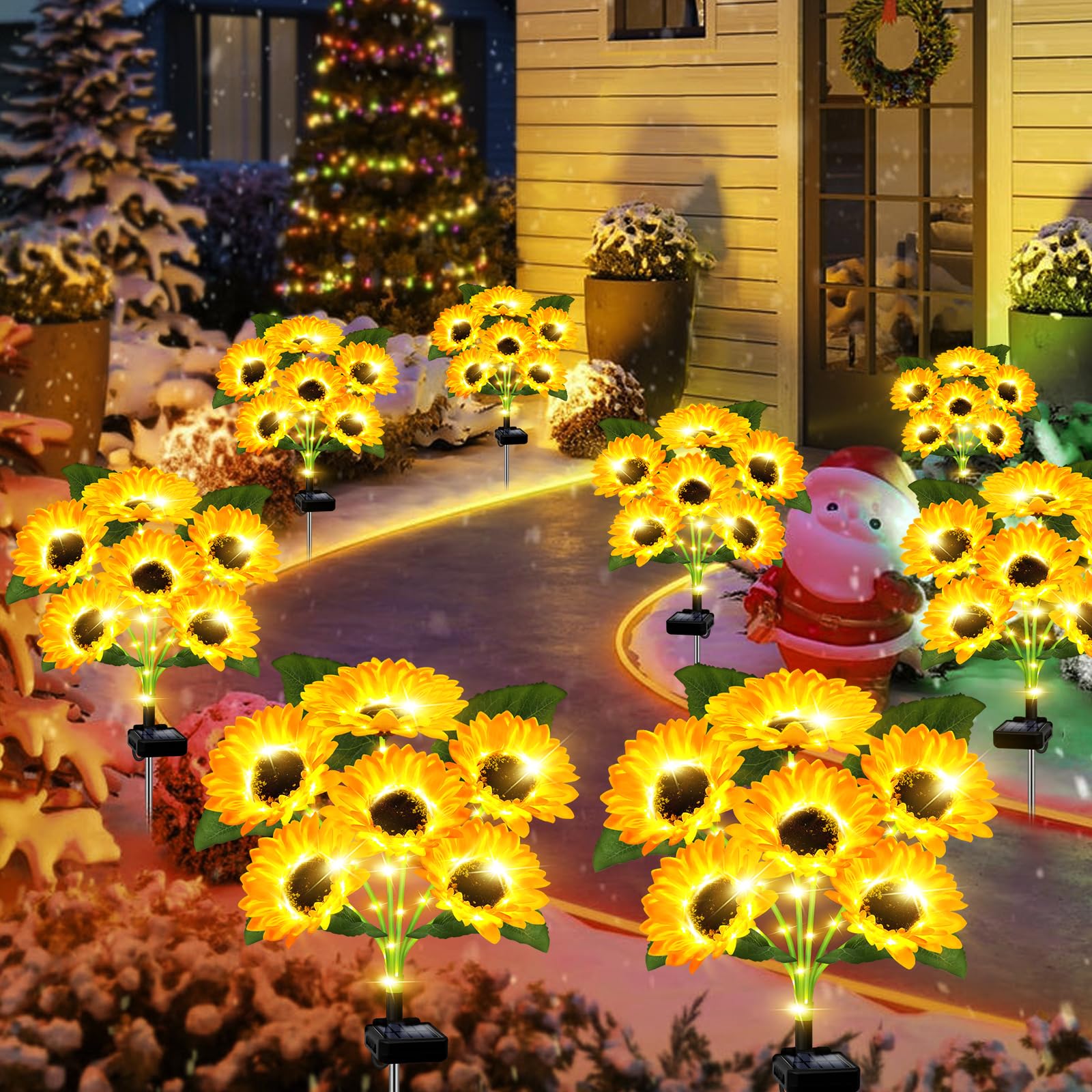 Solar Lights Outdoor Garden Decor,4 Pack With 24 Sunflower Lights,Solar Flowers Lights Waterproof,Sunflowers Gifts For Mom Women