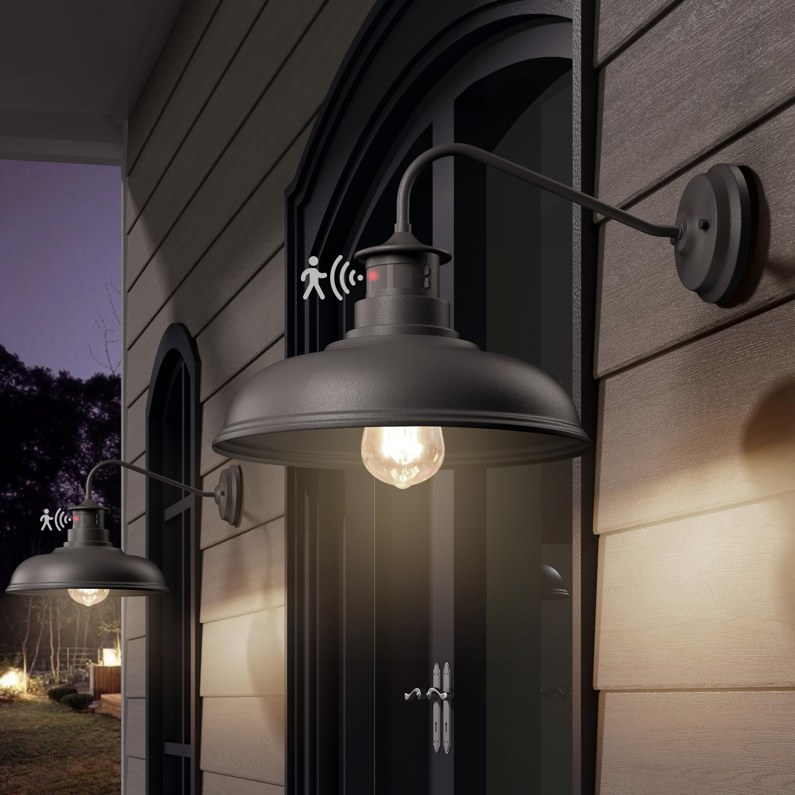 Set of 2 Gooseneck Outdoor Wall Lights Fixtures,17Inch Dusk to Dawn Motion Sensor Outside Sconce Farmhouse Barn Lamp For Patio G