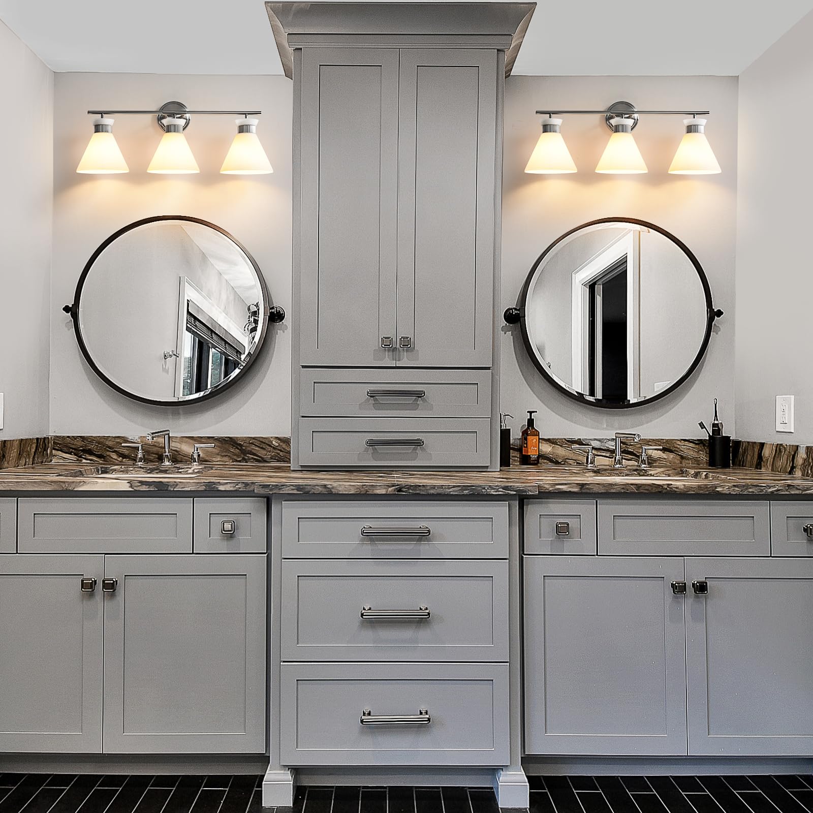 Woshitu Nickel Bathroom Vanity Light Fixtures: Vanity Lighting Fixtures Over Mirror 23.4 Inch With Milky White Frosted Glass  3-Lights Vanity Light Above Mirror Bathroom Wall Light(Exclude Bulb)