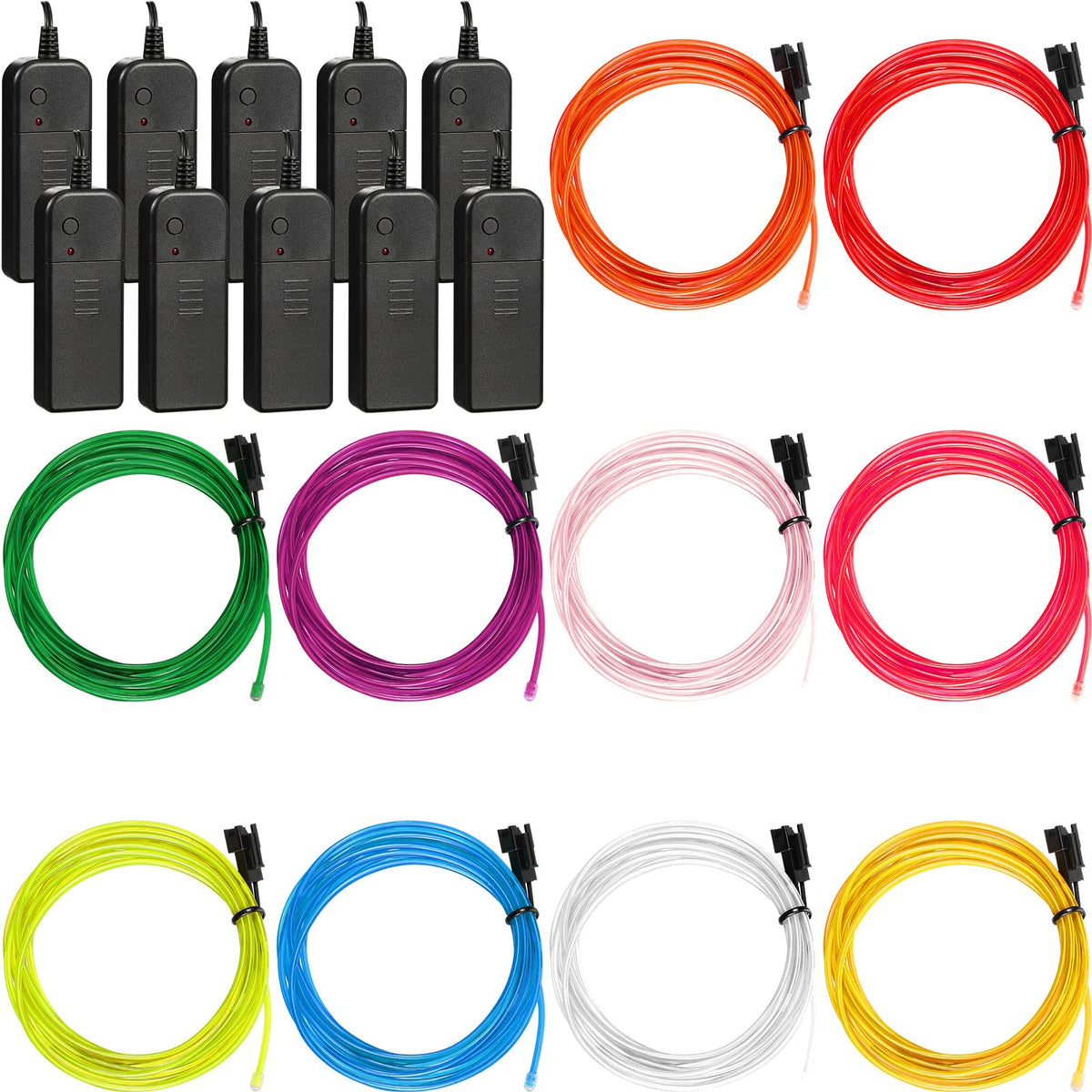 Hortsun 15 Pack El Wire Portable Neon Lights Cuttable Neon Glowing Strobing Electroluminescent Battery Powered Led Lights Glow In The Dark Costume