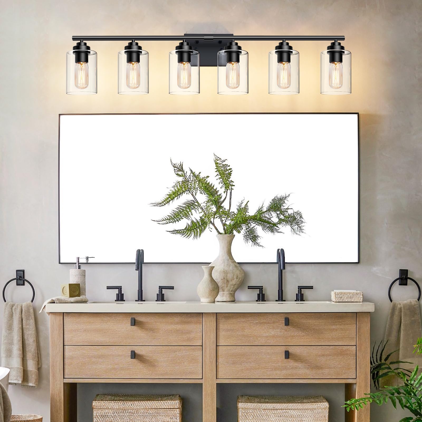 Bathroom Vanity Light Over Mirror,Vanity Light For Bathroom,Bathroom Light Fixture Wall Sconce Lighting For Bedroom,Living Room (Black, 6-Light)