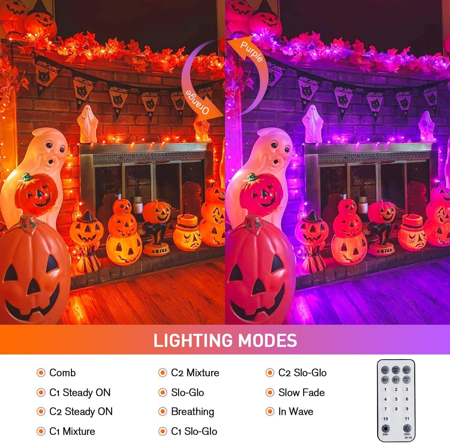 Jmexsuss 2 Pack 33Ft 100 Led Orange Purple Halloween Lights Indoor Outdoor  Color Changing Christmas Lights Plug In  Connectable Clear Wire String Light For Christmas Tree Party Xmas Decorations