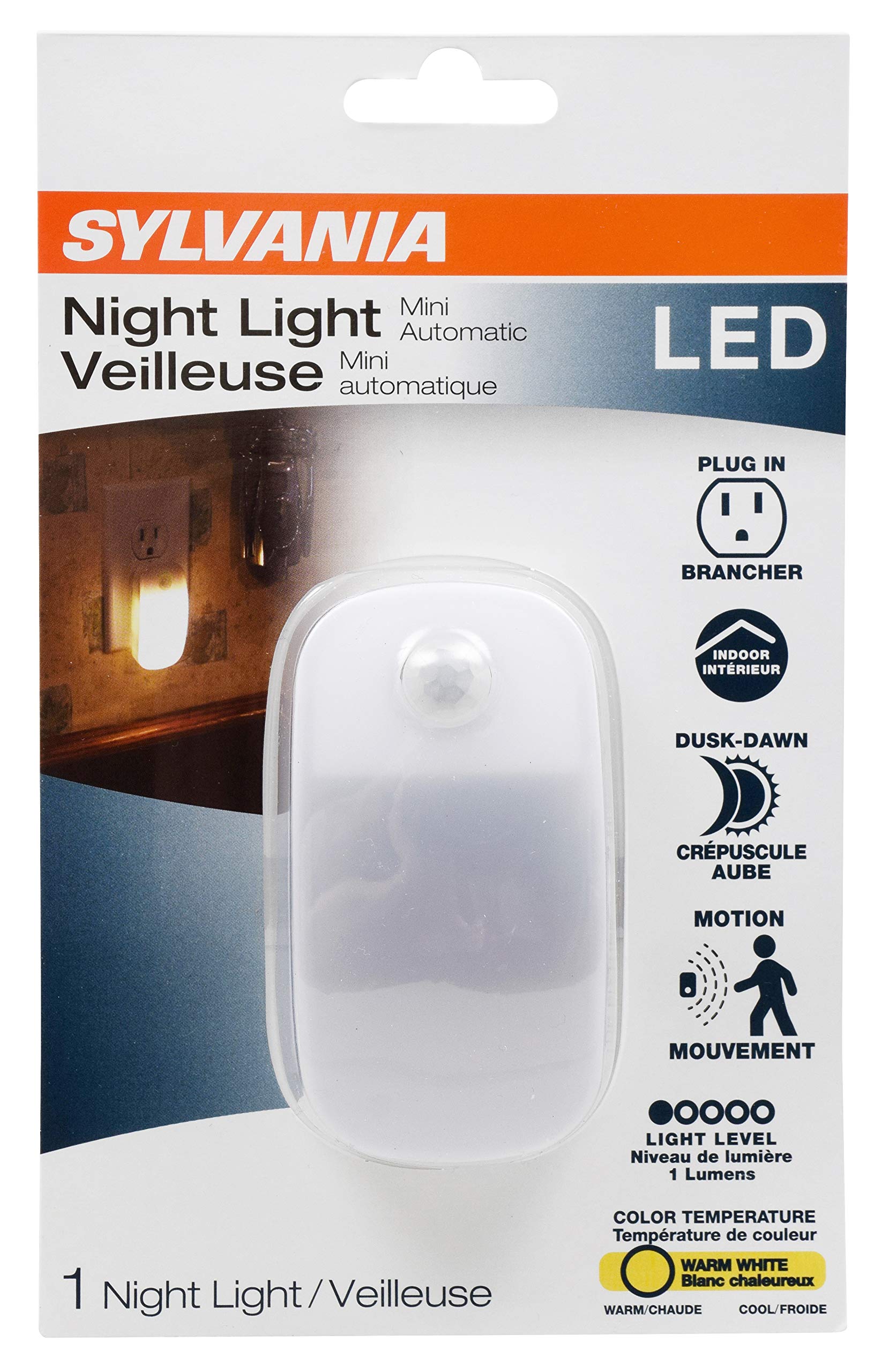LEDVANCE SYLVANIA Mini Automatic Plug-In Night Light, Motion Activated, Soft White 2700K, 1 Pack, Model 64988