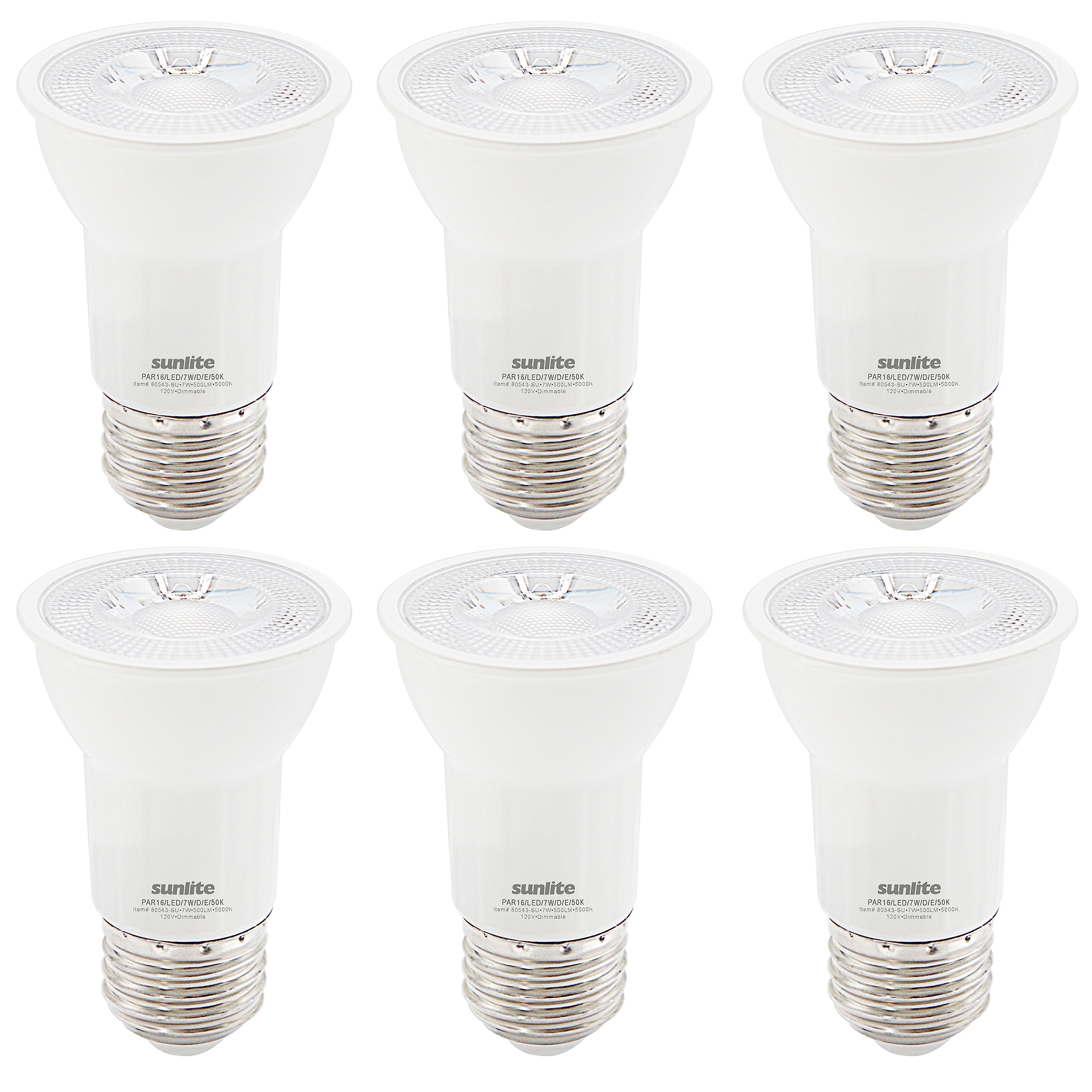Sunlite 41568 Led Par16 Long Neck Recessed Spotlight Bulb, 7 Watt, (75W Halogen Replacement), 500 Lumens, Medium (E26) Base, Dim