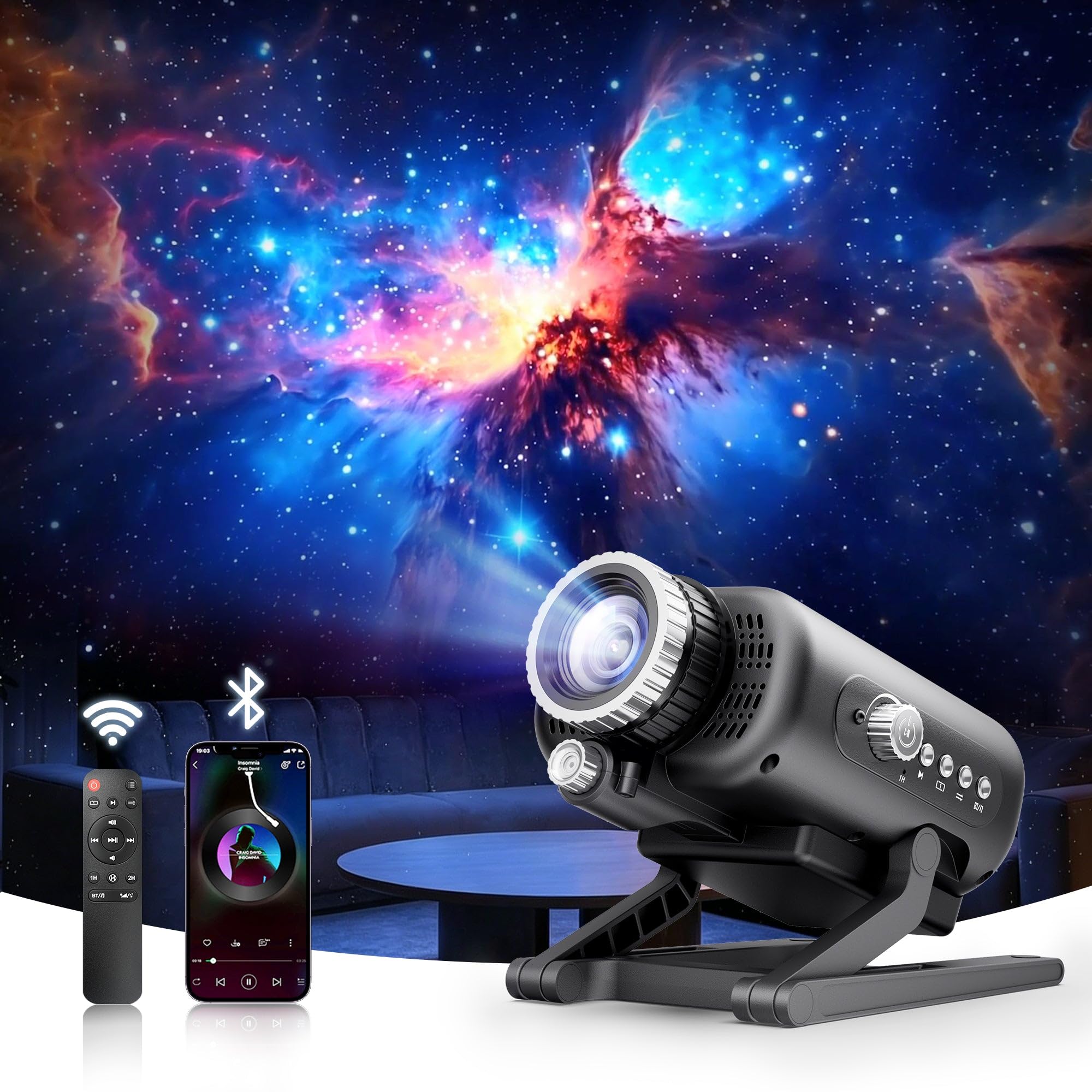 Homelist 3D Galaxy Sleep Aid Projector Light for Kids & Adults with White Noise & Bluetooth Speaker, 60 Scenes Star Projector Ni