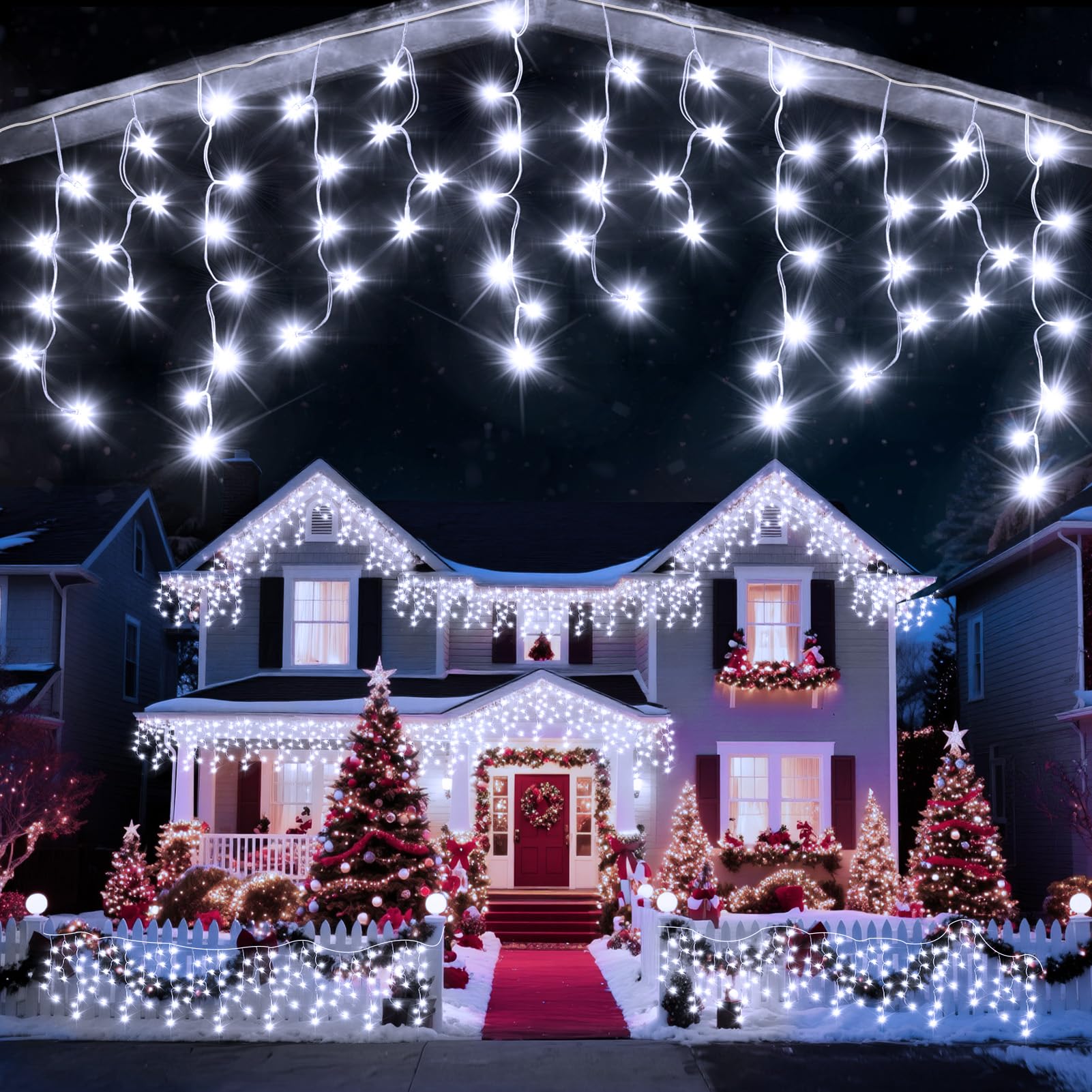 Jdgjyds 98 Ft Ice Lights For Outside  960 Led Christmas Lights Outdoor Plug In  Christmas String Lights With 8 Modes & Timer For Holiday  Party  Wedding  House  Patio  Outdoor Decor(Cool White)