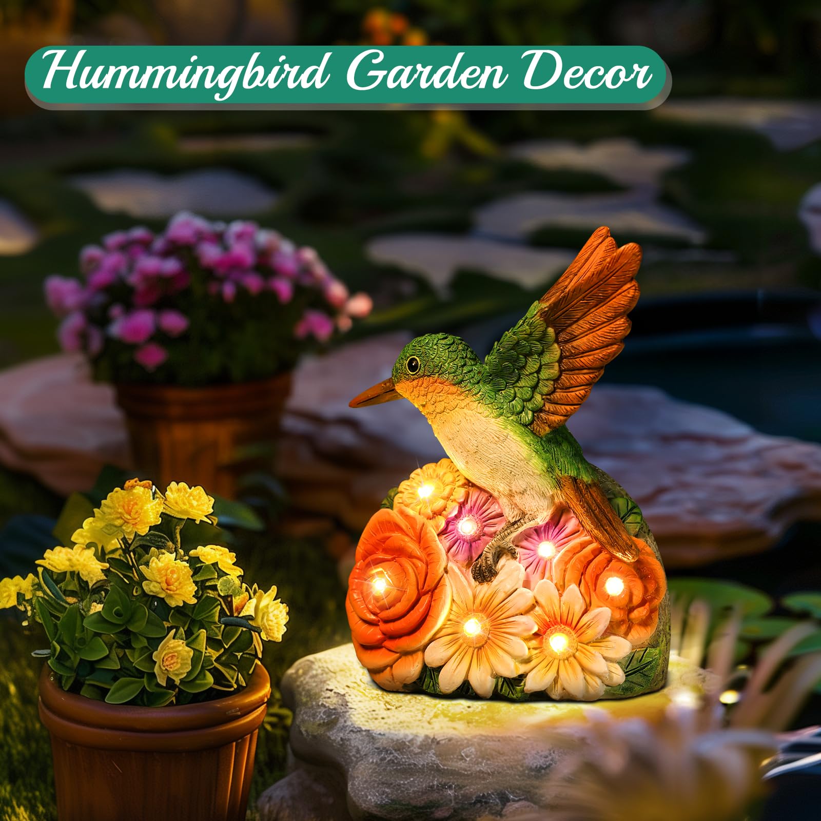 Linkax Mothers Day Mom Gifts For Mom Wife Daughter, Solar Hummingbird Lights Garden Decor, Outdoor Solar Hummingbird Figurine Fo