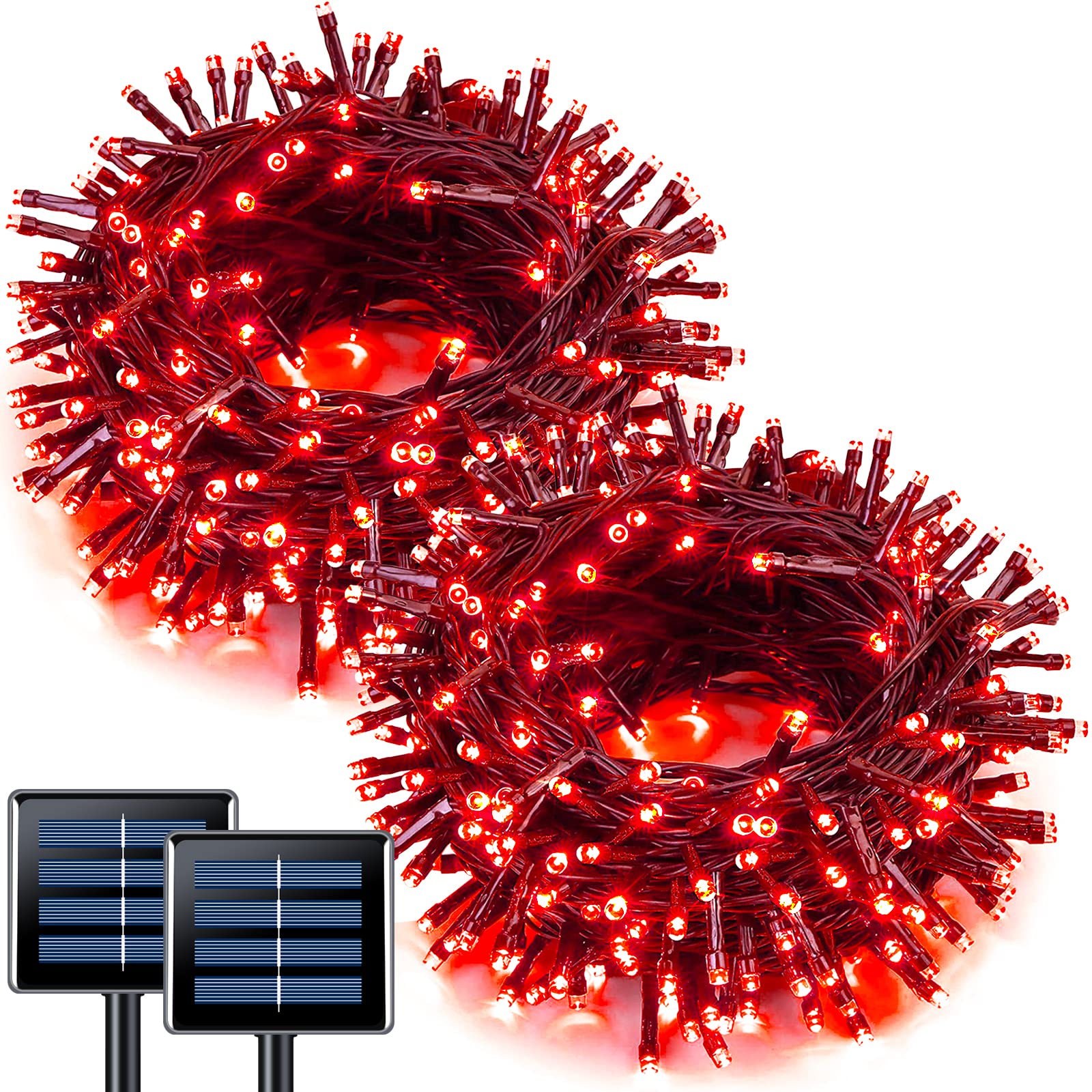 JMEXSUSS Solar Lights, 100 LED Red Outdoor String Lights, 33ft, 8 Modes, Valentine Day Decor, Model JM-S-100