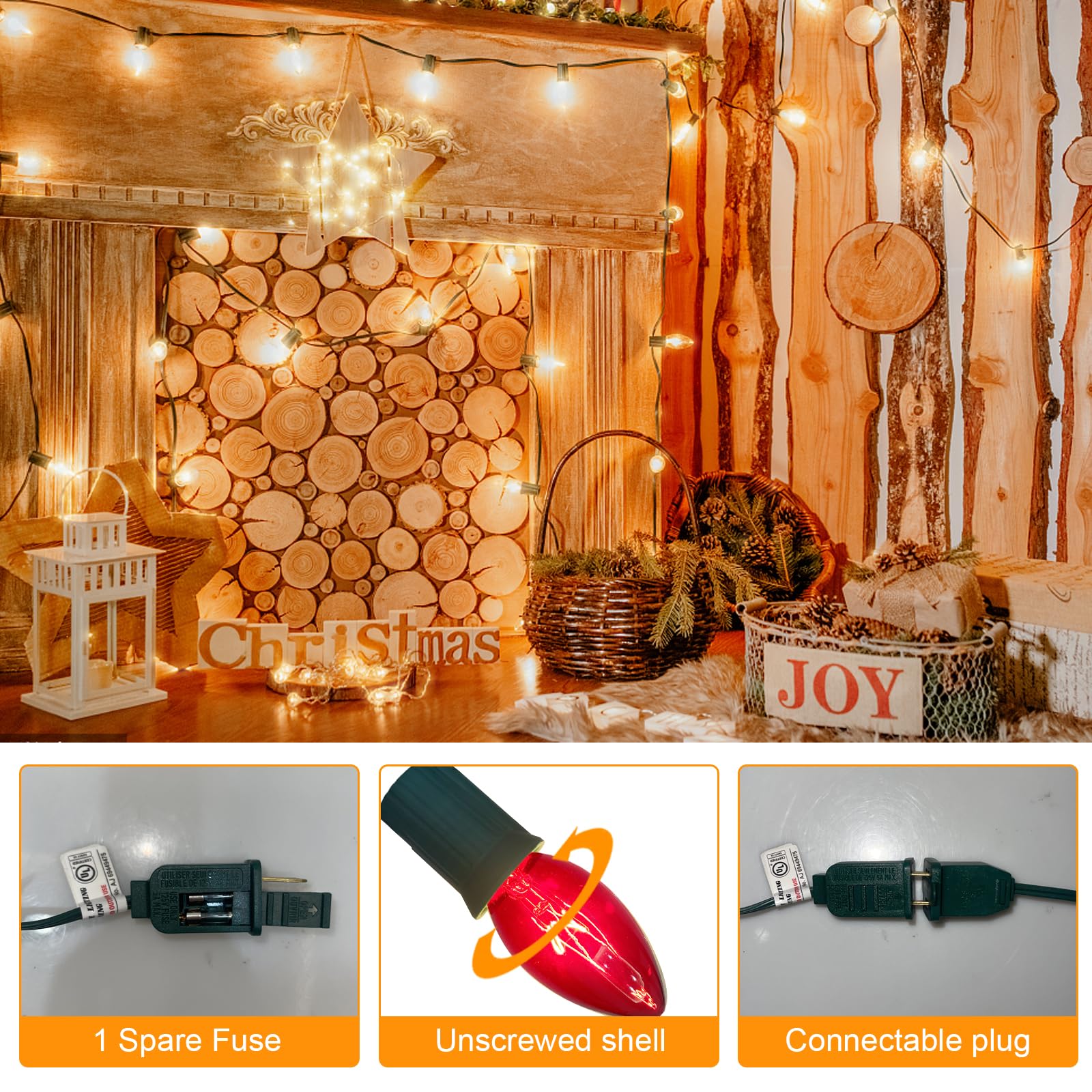 GOOTHY C9 Christmas Lights 25Ft with 26 Red Frosted White Bulbs, Waterproof Vintage Decorations for Outdoor Patio Roofline