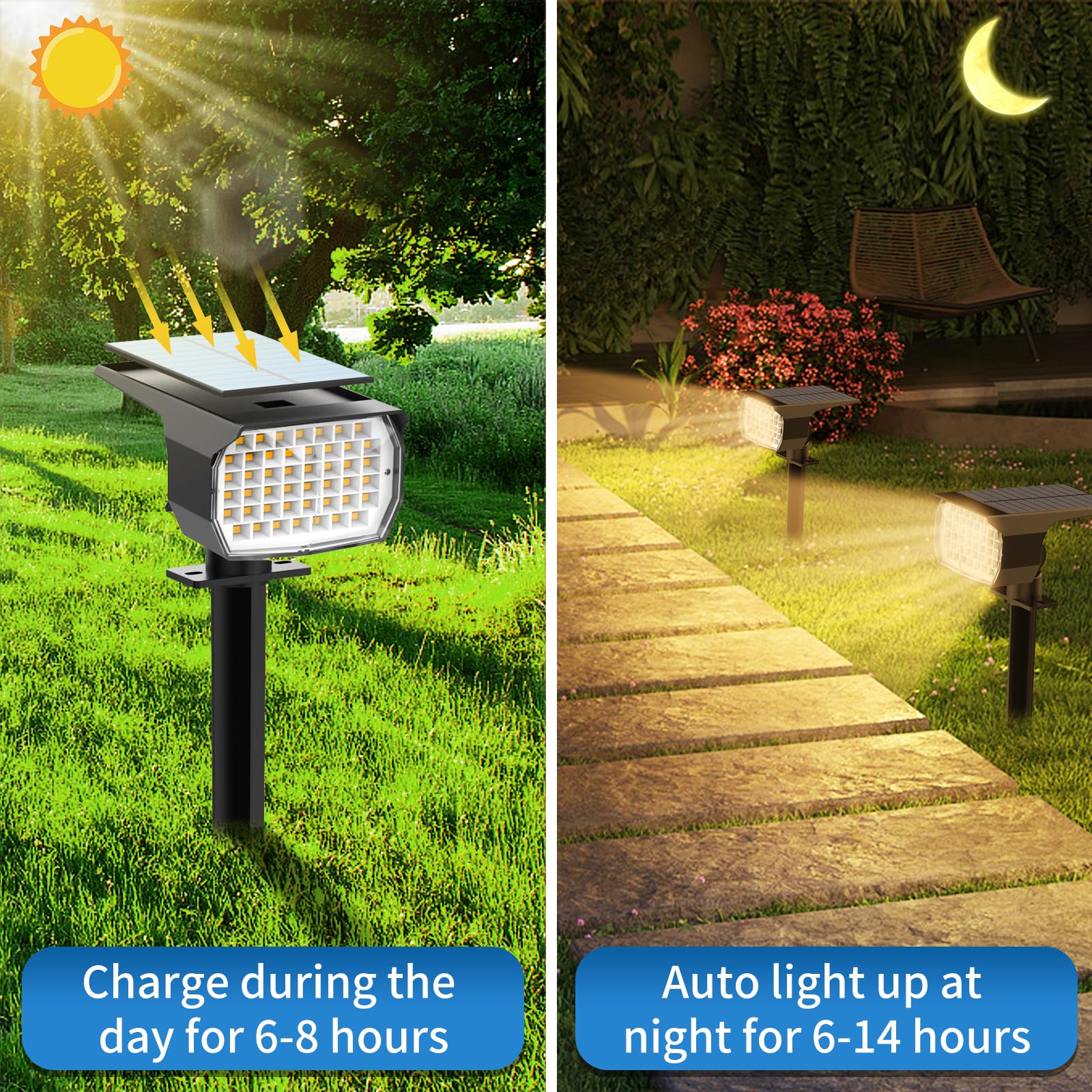 Tadyreal Solar Spot Lights 10 Pack, 46 LED, Waterproof, 3 Modes, Warm White, Auto On/Off, for Yard Garden Pathway