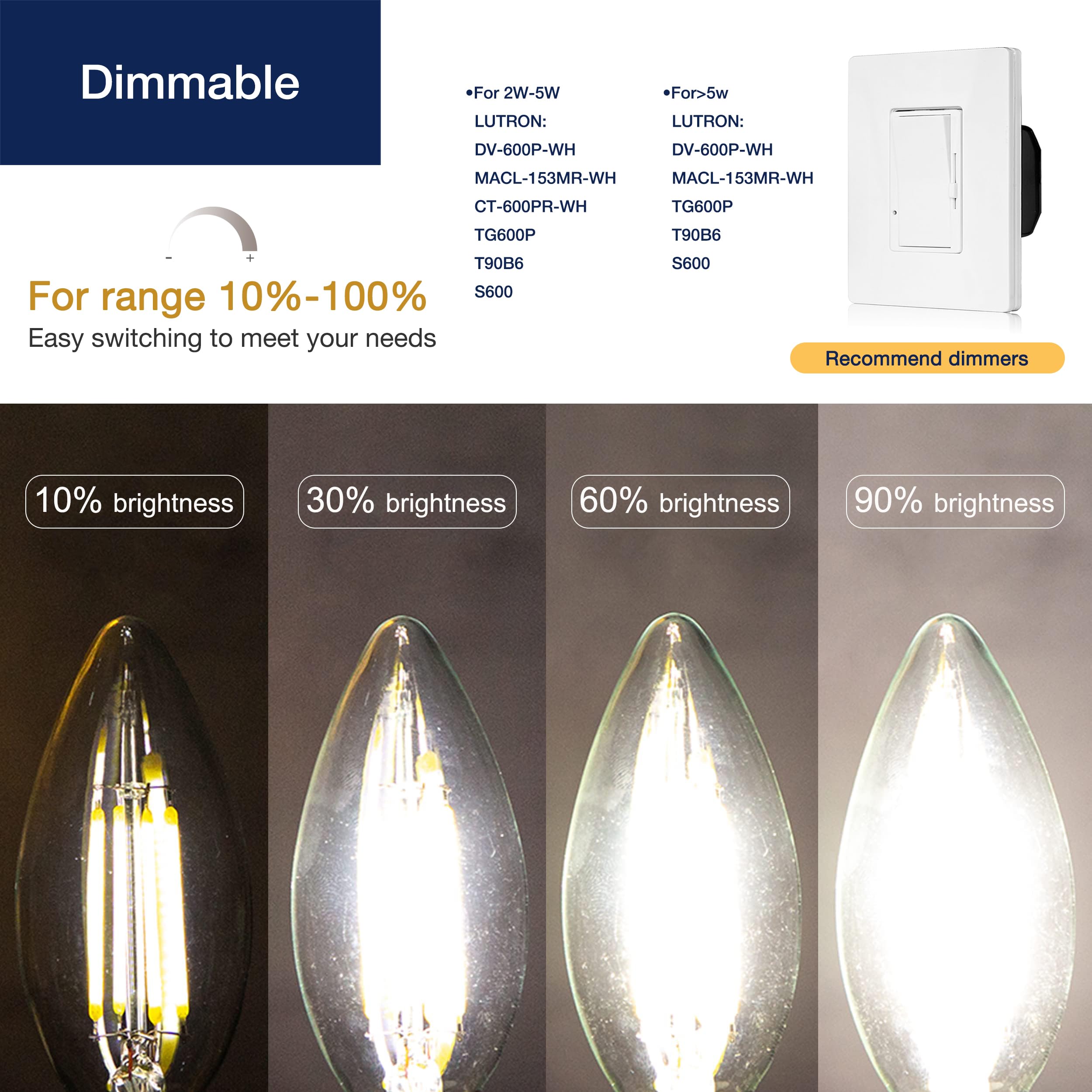 Flsnt 100W Equivalent Led Chandelier Light Bulbs E26 Base, 5000K Daylight Dimmable Led Candelabra Bulbs, 800Lm, 12Pack