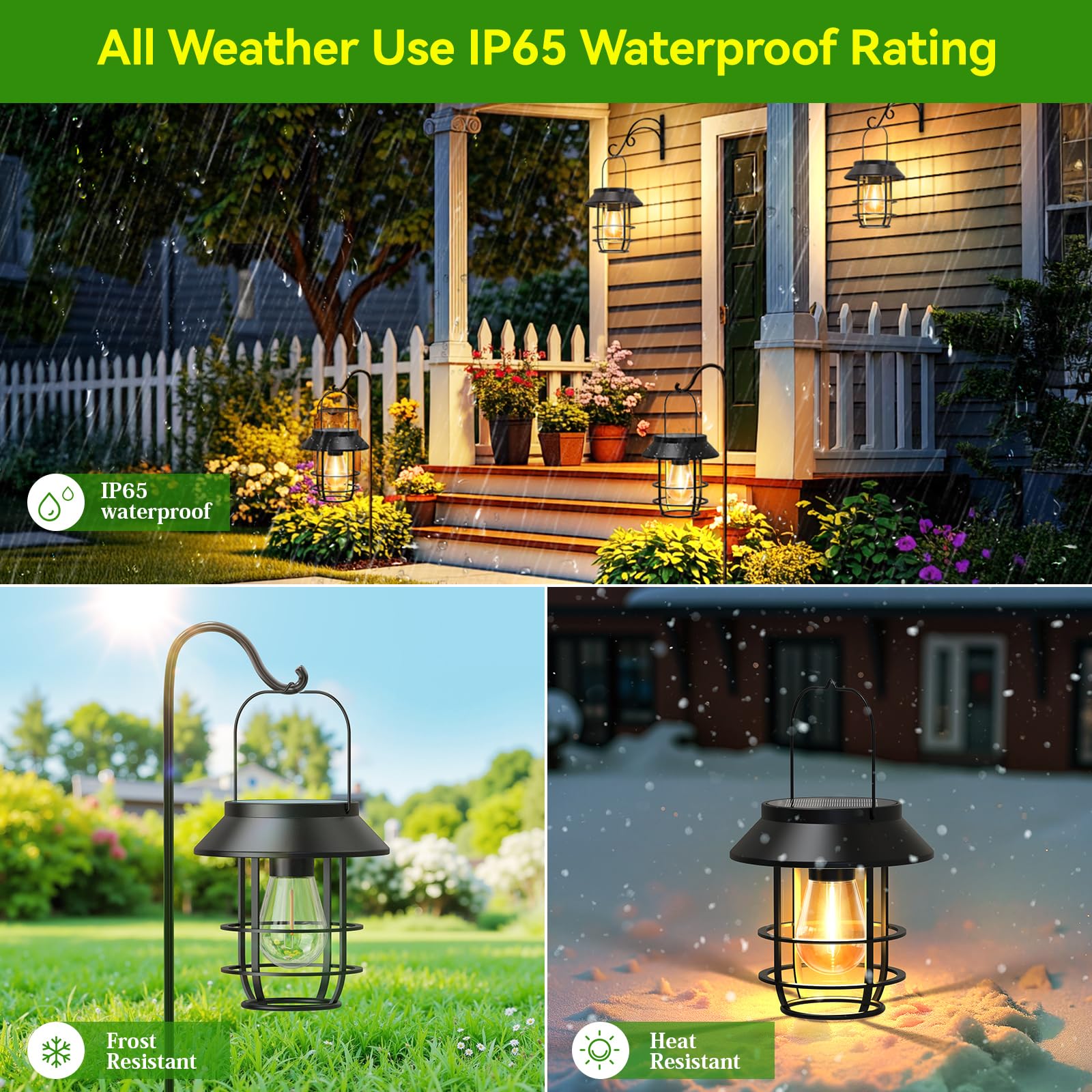 Ahaorigin Solar Lanterns Outdoor Waterproof Metal, High Brightness, 2 Pack, Black, Model TLL063