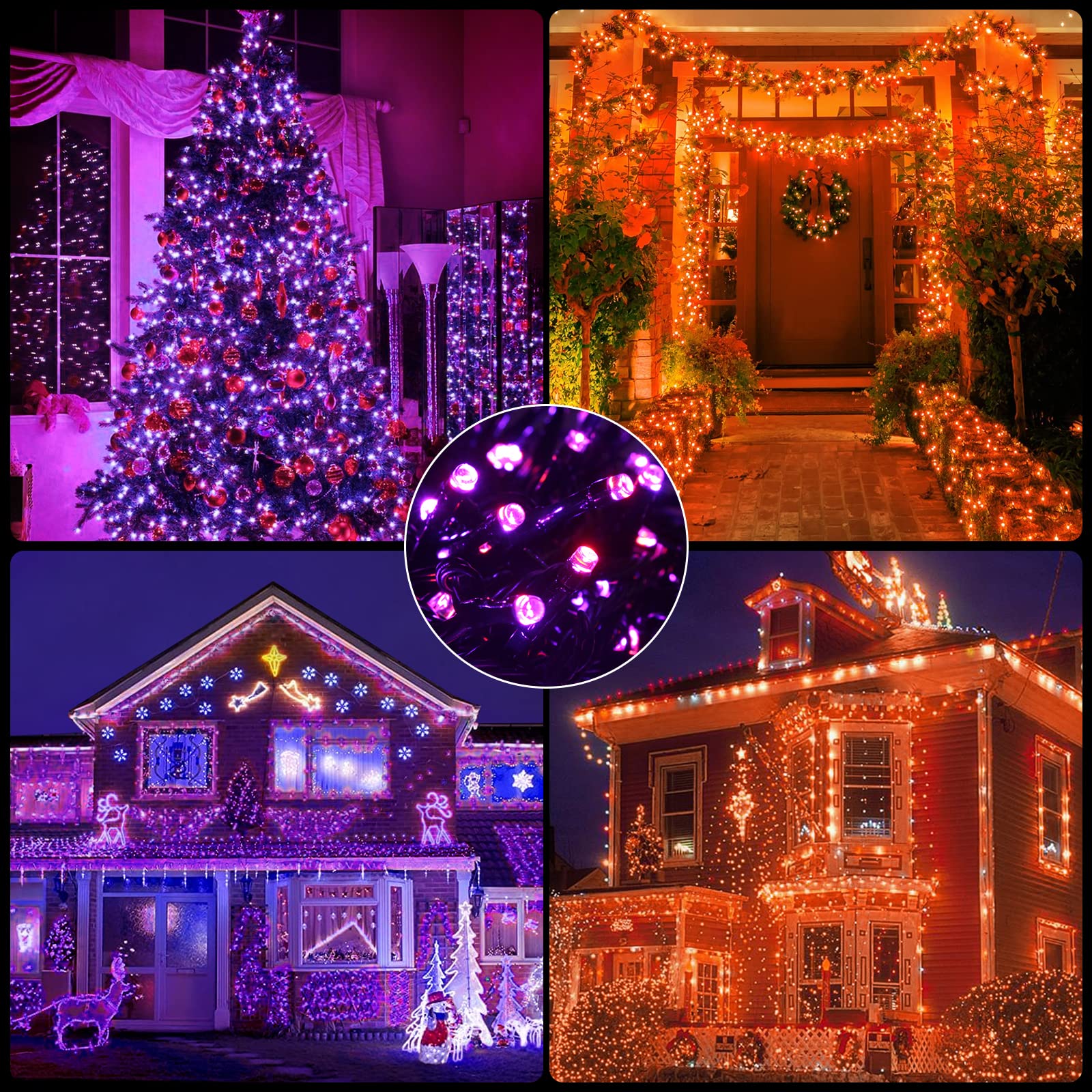 XTF2015 105ft Color Changing LED String Lights - Waterproof Orange Purple for Halloween Indoor Outdoor Decor