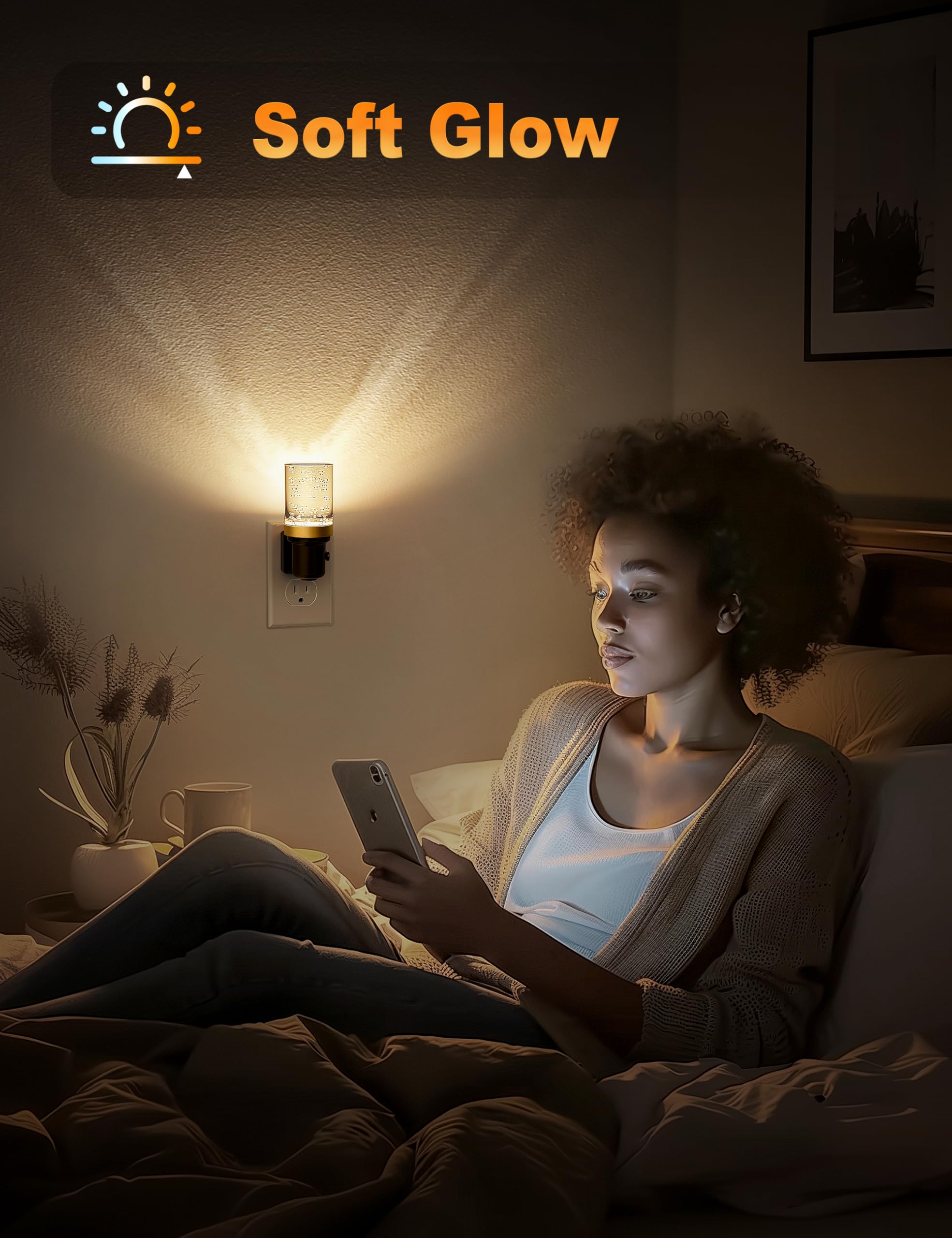 JandCase Dimmable Night Light, 3000K Warm White LED, Auto On/Off, 2 Pack, Bubble - Warm, Model C-GY22004QPUS-2