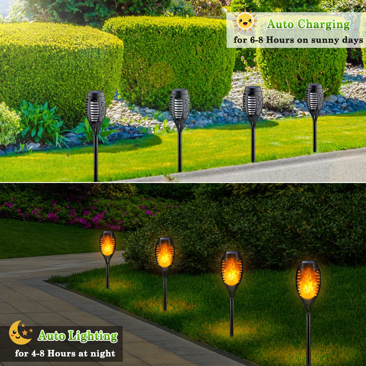 Lnryy 6-Pack Solar Torch Lights With Flickering Flame - Waterproof Outdoor Garden Decor