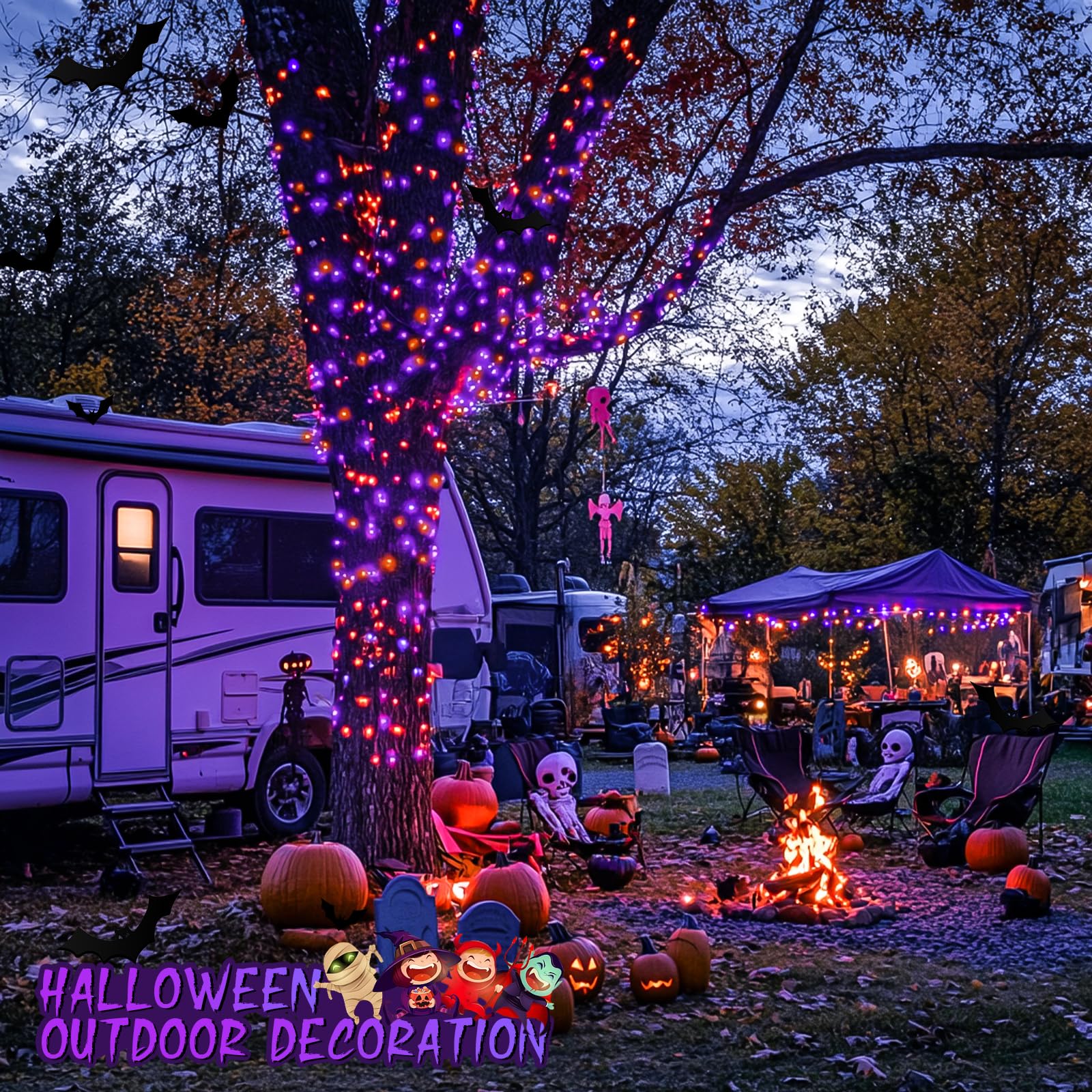 Jmexsuss 200 Led Halloween Lights Outdoor, 66Ft Purple Orange Lights For Halloween Decorations, Halloween String Lights Indoor F