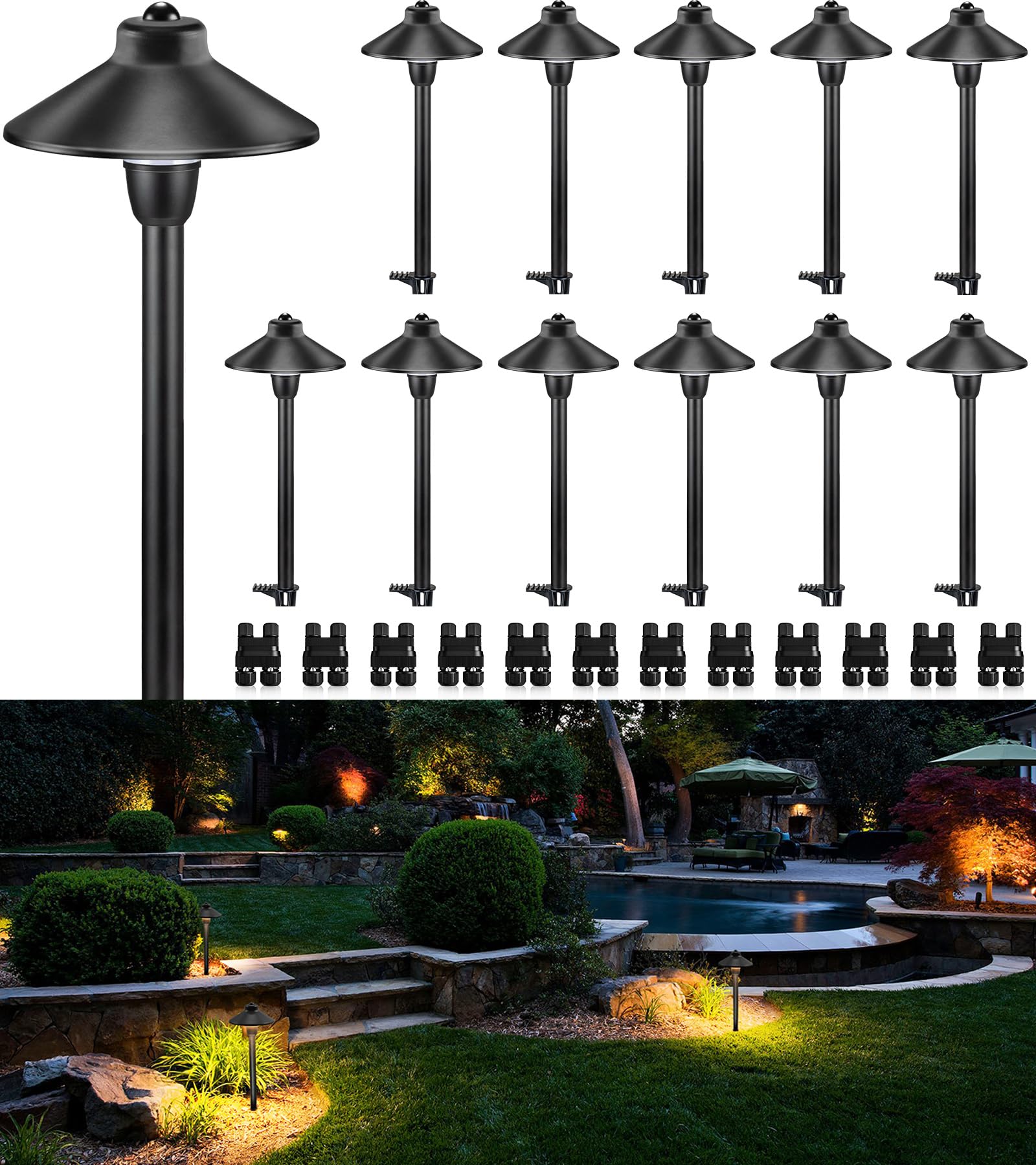 SUNVIE Low Voltage Pathway Lights LED Landscape Lighting 3000K Low Voltage Landscape Lights Waterproof Landscape Path Lights 3W 
