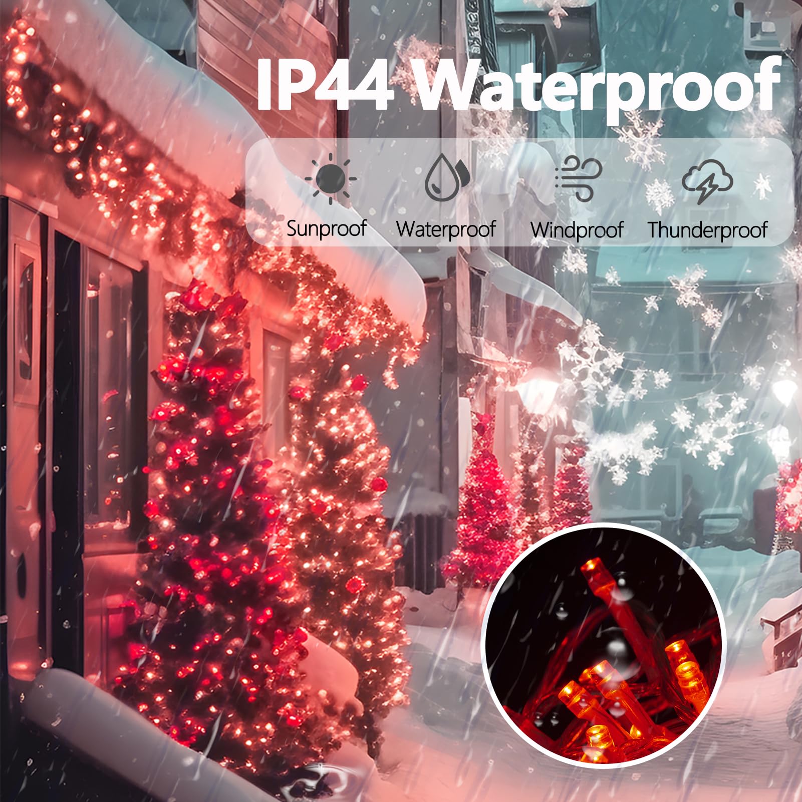 ILLUMINEW 300 LED Red String Lights, Waterproof Christmas Decorations, 108 Ft, 8 Modes, Model JT-ELFC300V0120-C