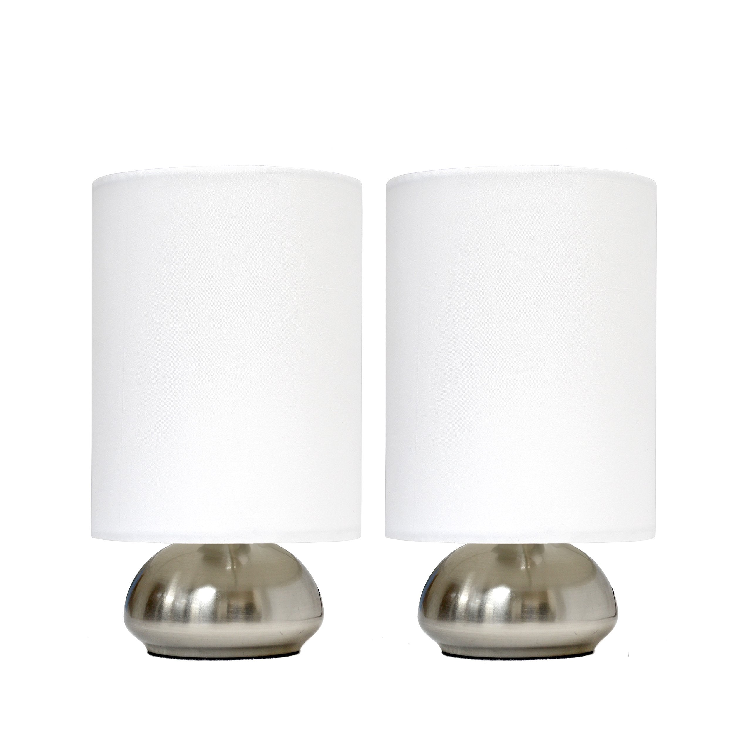 Simple Designs Lt2016-Ivy-2Pk Gemini Brushed Nickel 2 Pack Mini Touch Lamp Set With Fabric Shades, Ivory