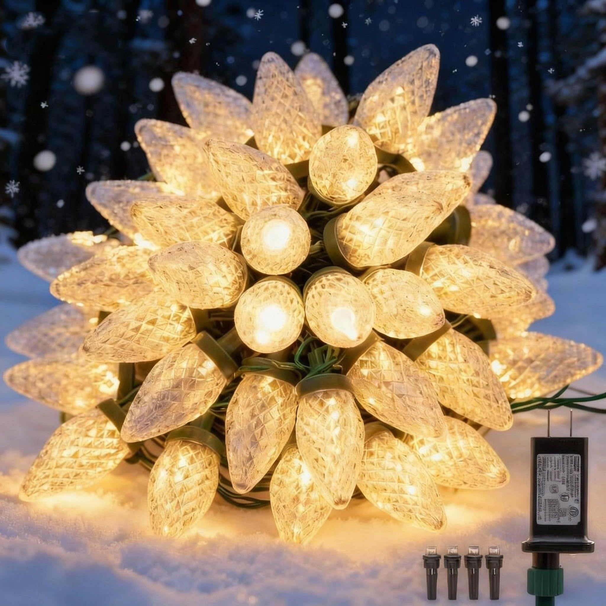 Ucutely C9 Led Christmas Lights Outdoor 33 Feet 50 Led 8 Lighting Modes Waterproof Connectable Christmas String Lights For Outside Roofline Patio Home Xmas Decorations (Warm White)