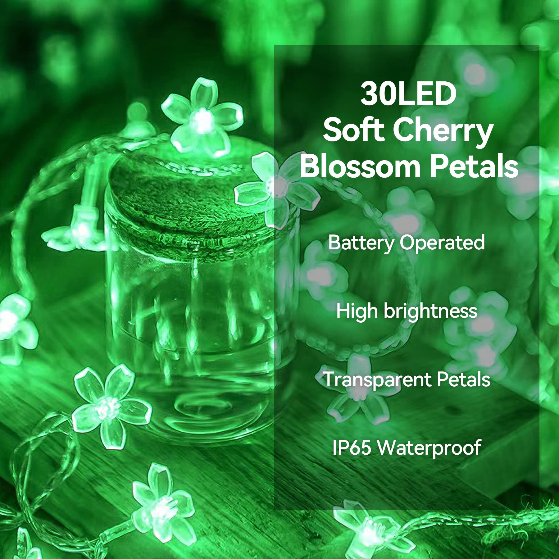 Flower String Lights Battery Operated Cherry Blossom Halloween Fairy Lights 30Led Indoor Outdoor Waterproof Decoration For Christmas Camping,Garden Fence,Birthday,Wedding Party,Bedroom (Green)
