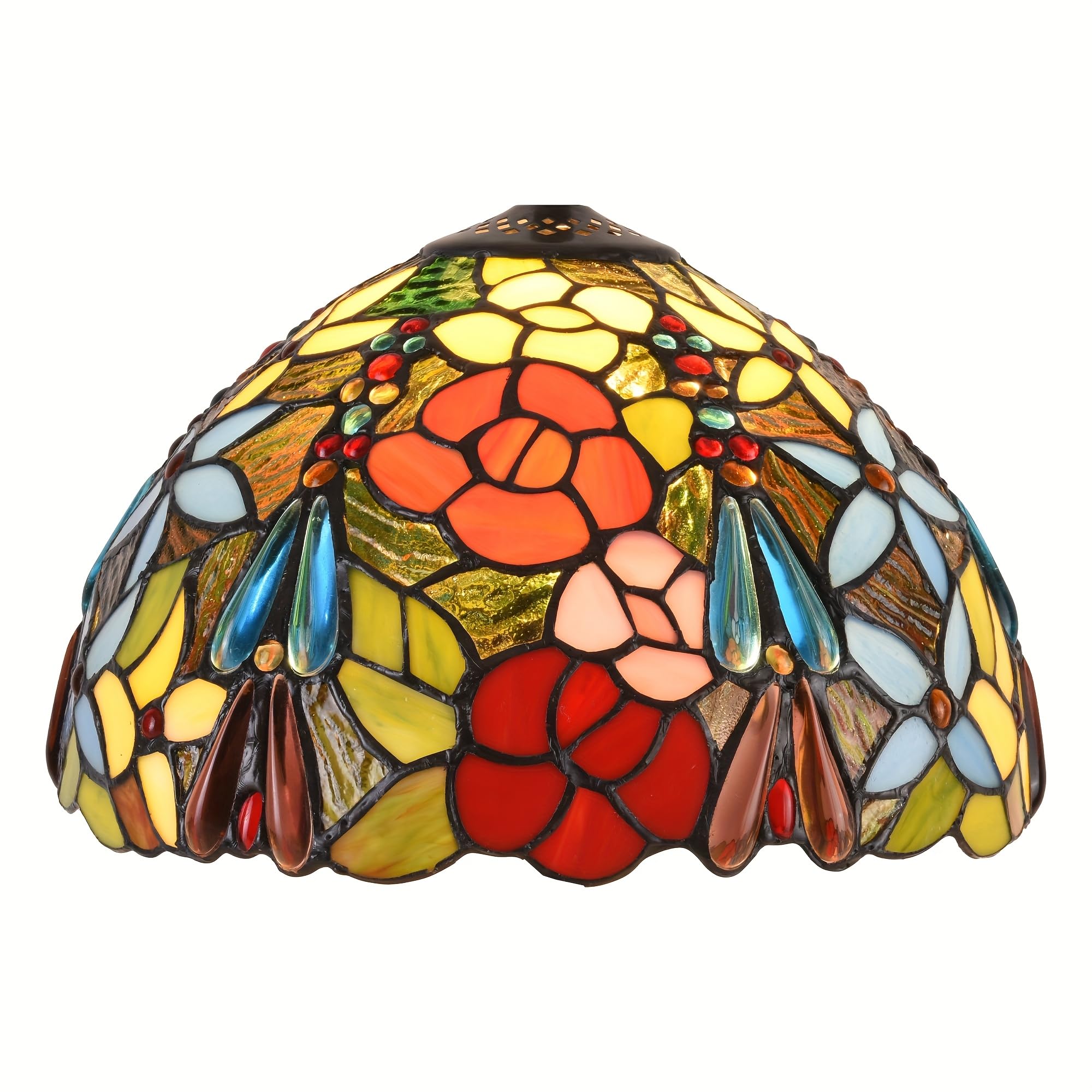 PAPAYA Small Tiffany Lampshade Replacement Only Stained Glass Style Lamp Shade 8 Inch at the Bottom, 0.4 Inch at the Top Fitter 