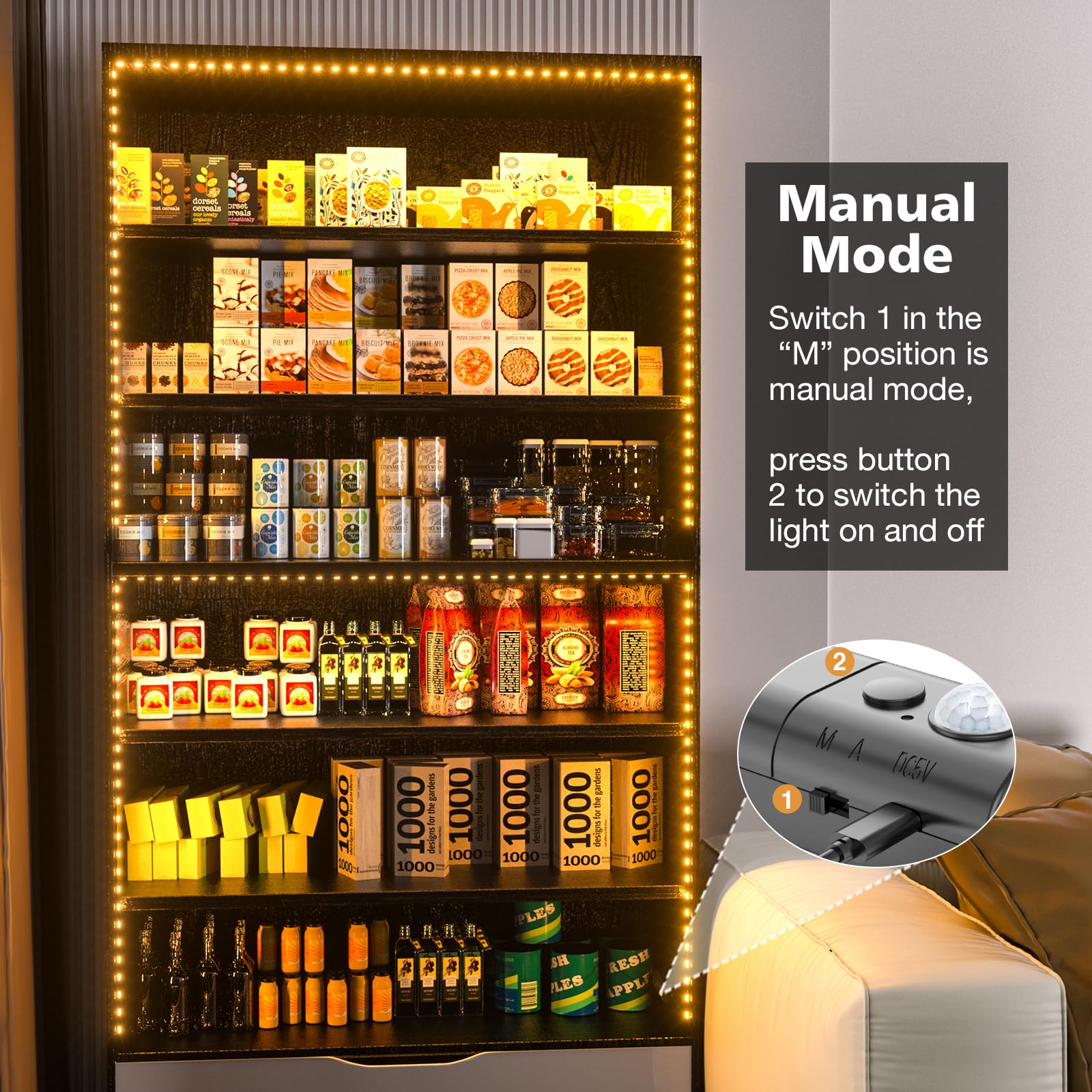 Wobane Motion Activated Led Strip Light, Rechargeable Magnetic Battery Box With 6.56Ft Led Strip,60 Leds Homelife Sensor Bar For