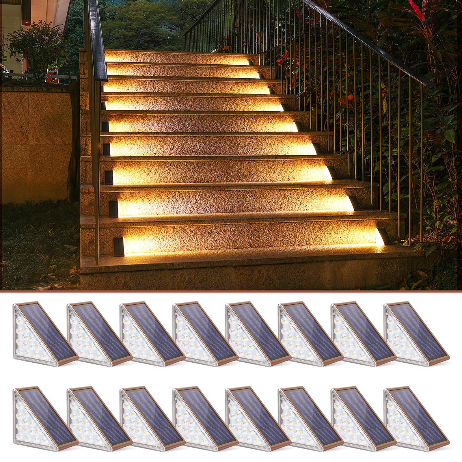 NIORSUN Solar Step Lights - 16 Pack Warm White Outdoor Solar Powered IP67 Waterproof Auto On/Off Step Lights for Patio, Yard, Po