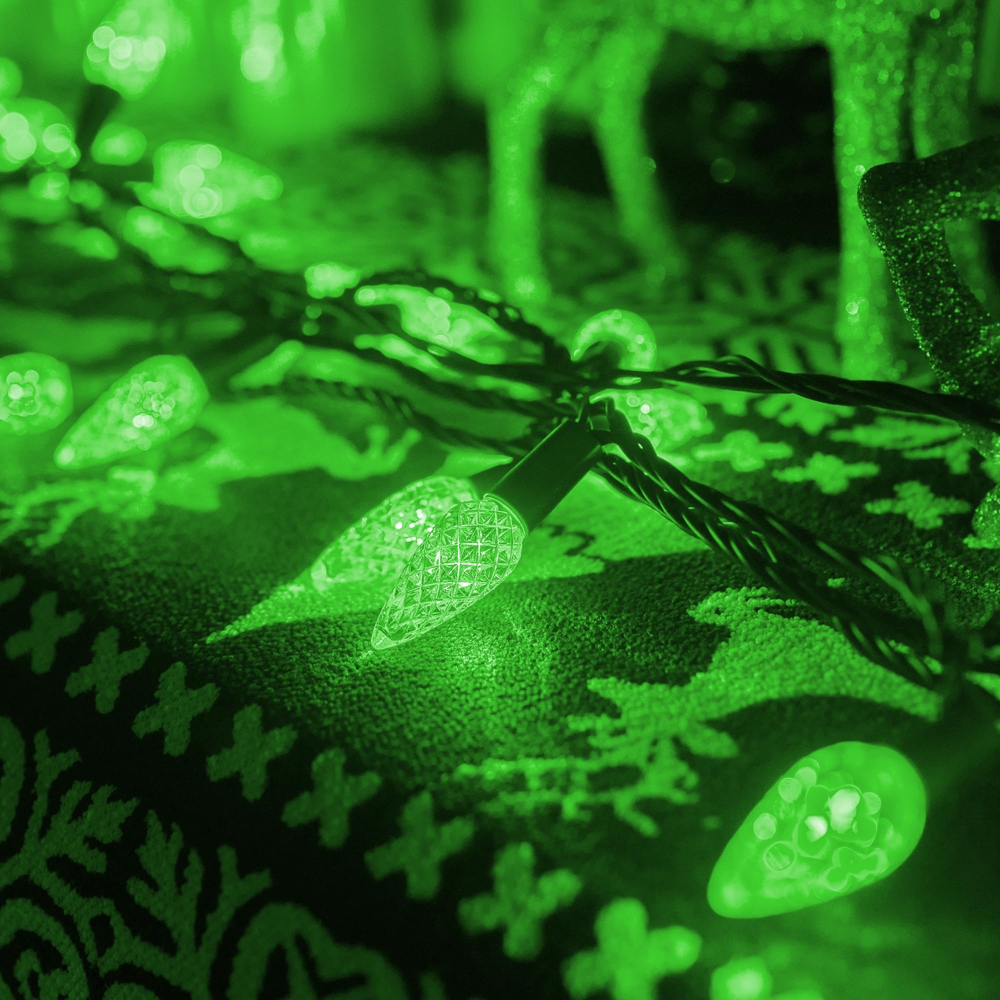 Dazzle Bright C6 Christmas String Lights, 200 LED, 66 FT, Waterproof, 8 Modes, Green, Model HB-300COI