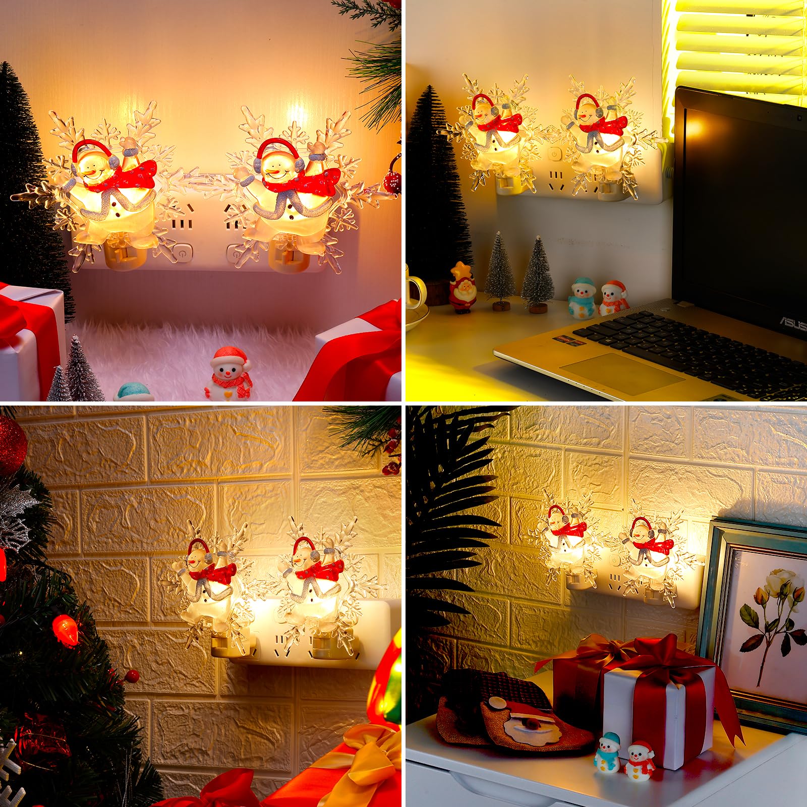 Brightown Christmas Snowflake Night Light Plug-In - 2 Pack 6 Decorative Christmas Snowflake Night Light With On/Off Switch  Plastic Christmas Night Light For Bedroom Living Room Porch Holiday Decor