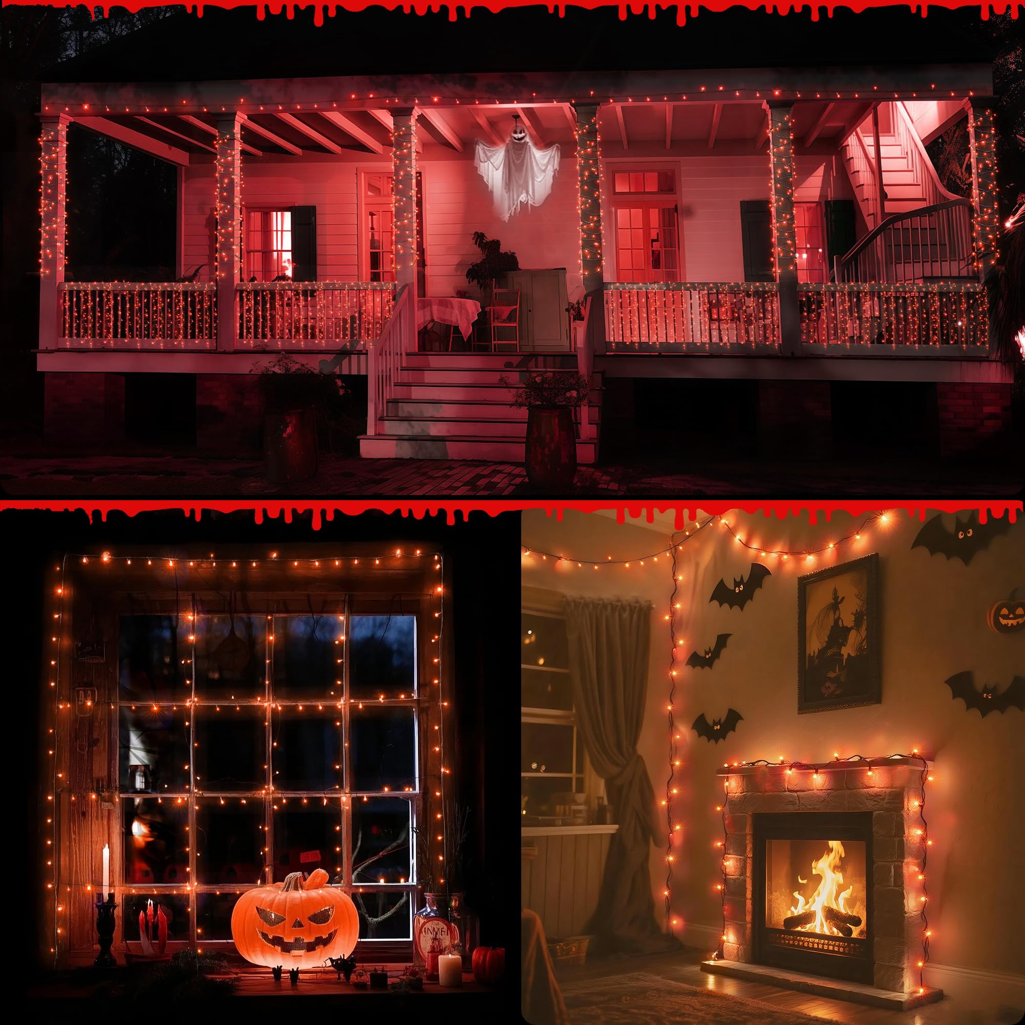 WBao 300LED Orange Halloween String Lights, 108ft, Waterproof, 8 Modes, UL Certified, Copper Material