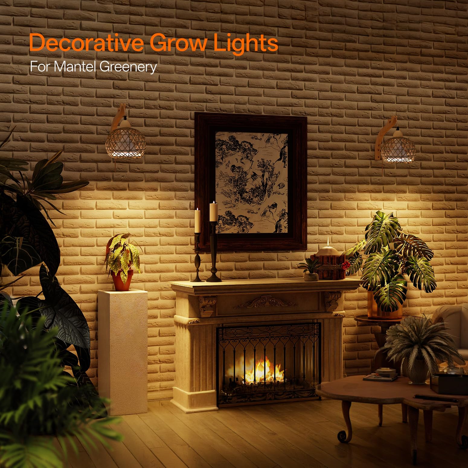 Bstrip 18W Full Spectrum Hanging Grow Light with Rattan Shade, 3800K Warm White, 9.8FT Cord - Ideal for Indoor Plants