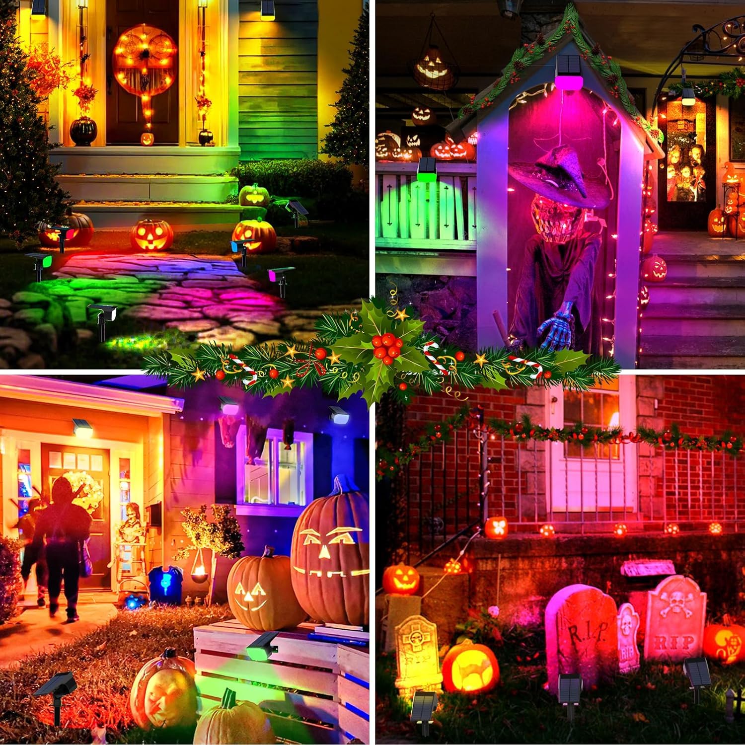WENATY Solar Spot Lights - 12 Pack Color Changing LED Flood Lights, Waterproof for Outdoor Use, Perfect for Halloween & Christmas Decor
