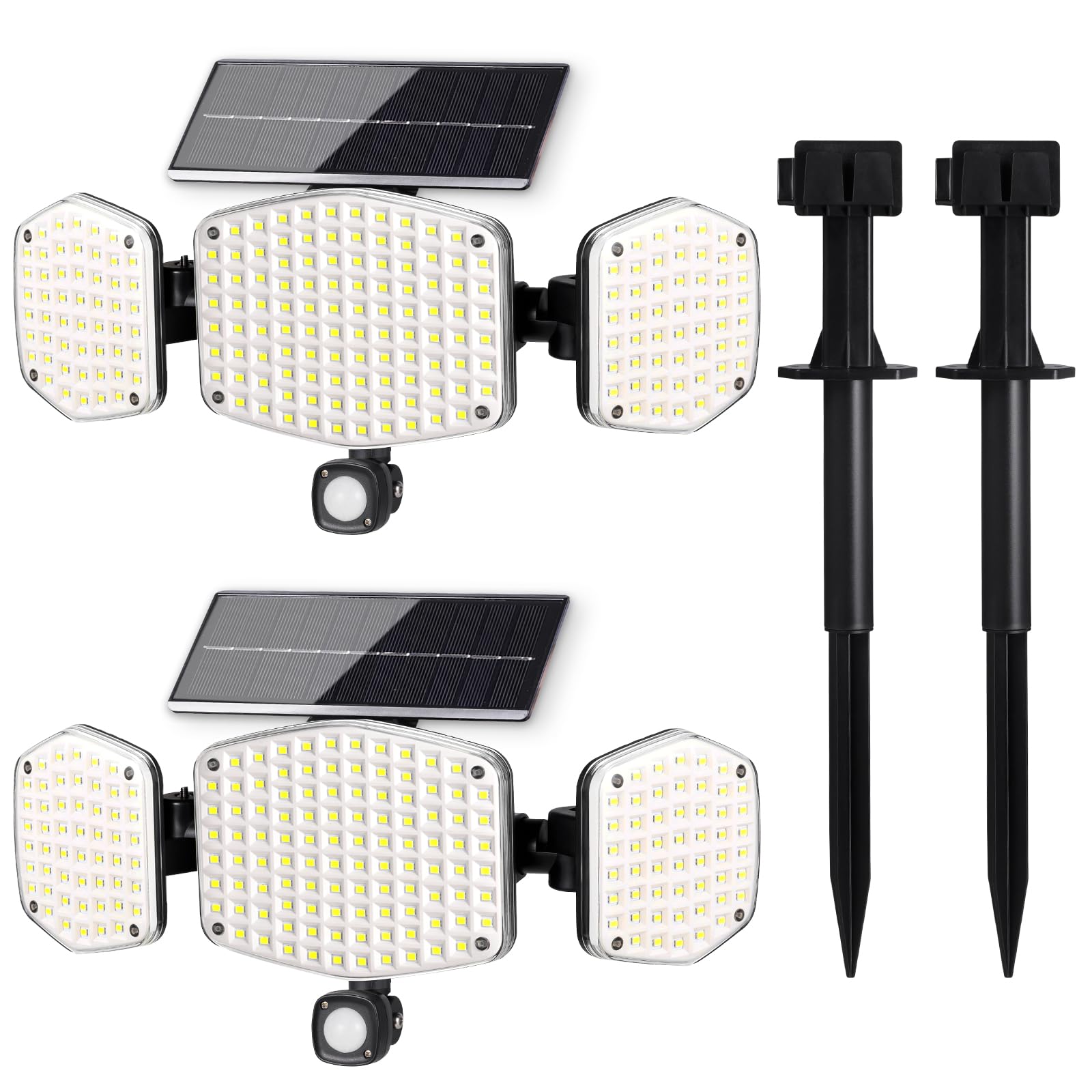 HAARAY Solar Motion Sensor Lights, 208 LED, IP65 Waterproof, Pack of 2, White, Outdoor Security Flood Lights with Stakes