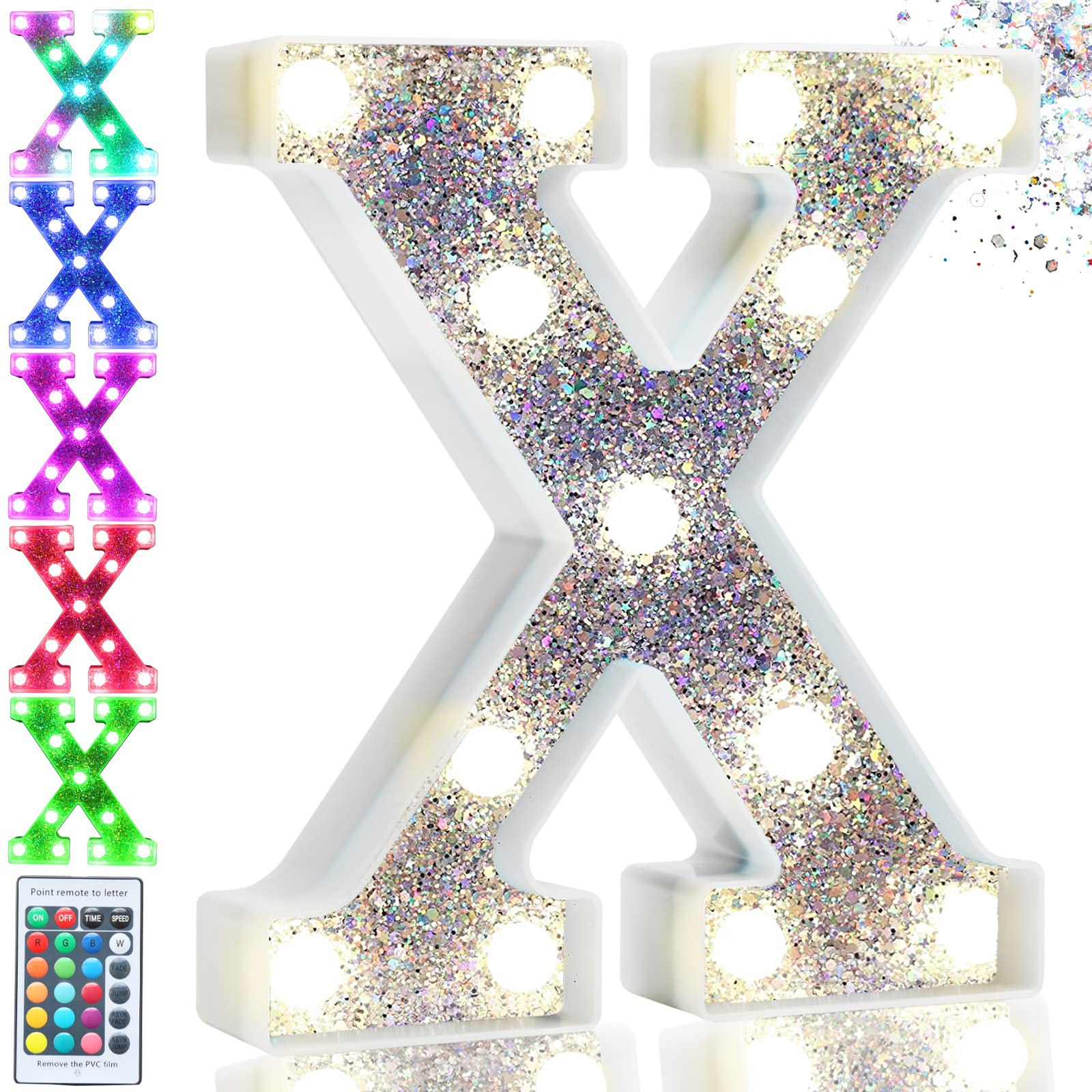 Pooqla Silver LED Marquee Letter Light, RGB Color Changing, Model S-RGB, Battery Operated, Letter X for Parties & Decorations