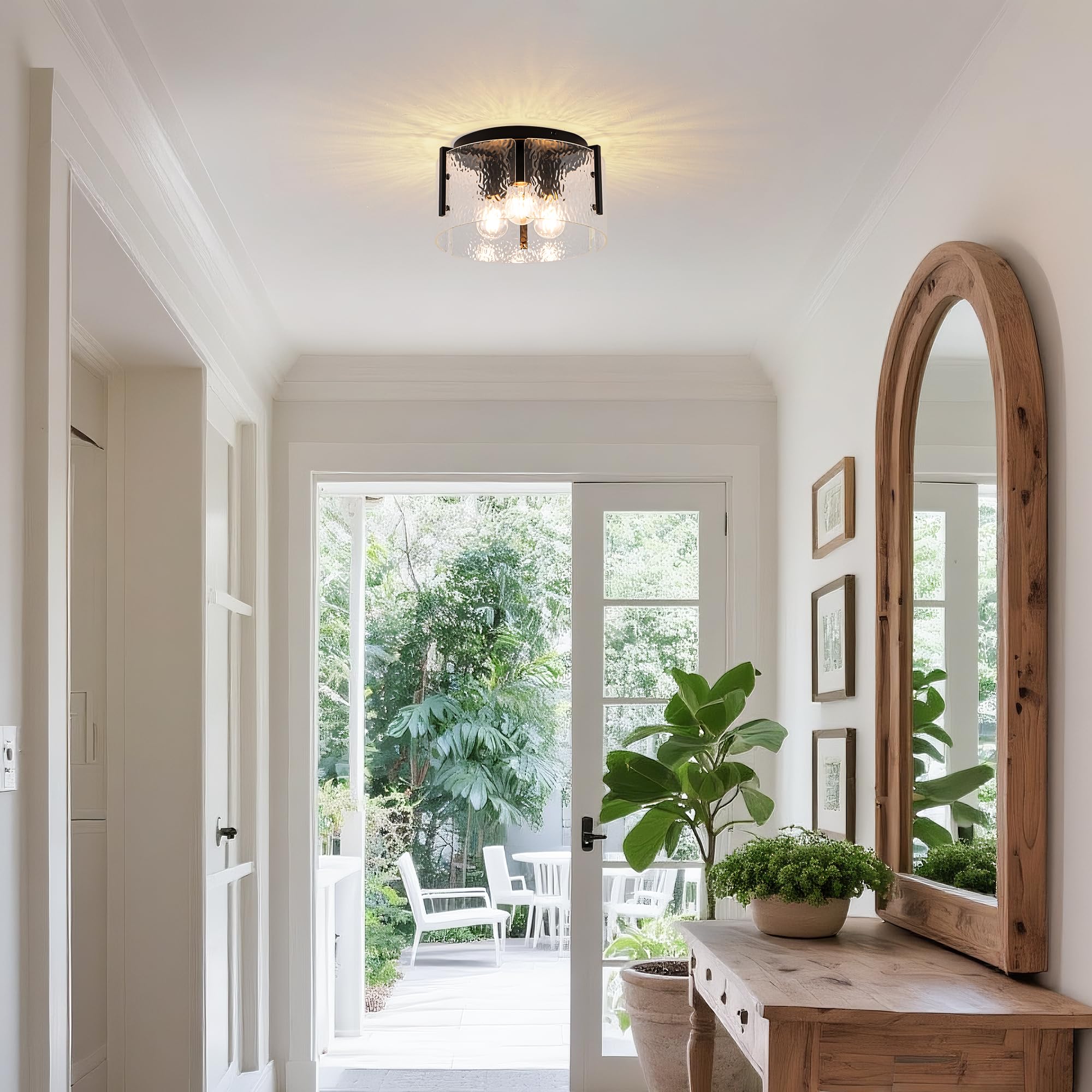 Mayna Modern Black Semi Flush Mount Ceiling Light Fixture, 3-Light Hallway Light Fixtures Ceiling Mount, Dimmable Kitchen Lighti