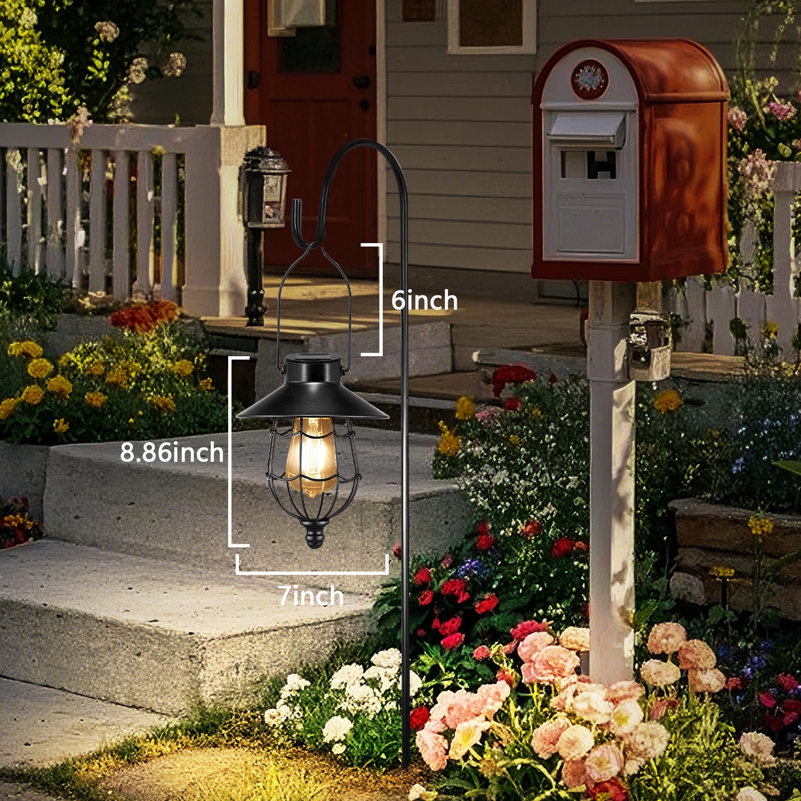 pearlstar Solar Lantern - Vintage Waterproof Hanging Light, Warm White Edison Bulb Design, Black, Model 176