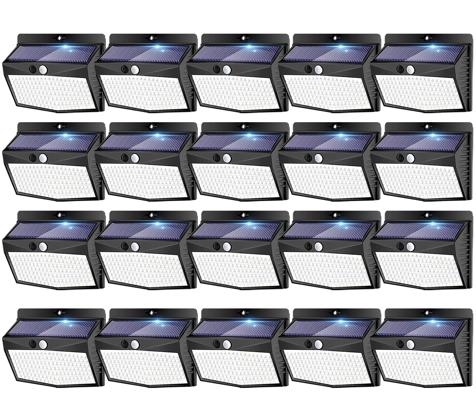 Peasur Solar Outdoor Lights, Motion Sensor, Waterproof, 20 Pack, Black, 3 Lighting Modes, Wall Lights for Garden and Yard
