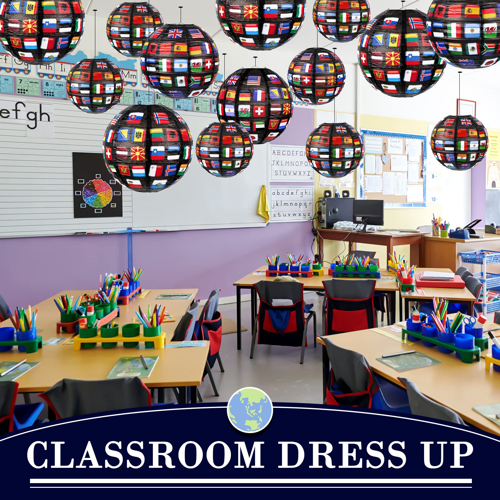 24 Pieces Flags Of All Nations Paper Hanging Lanterns Decoration International World Party Decorations Paper Lanterns For Birthday Party School Sports Event Festival Decoration, 2 Sizes