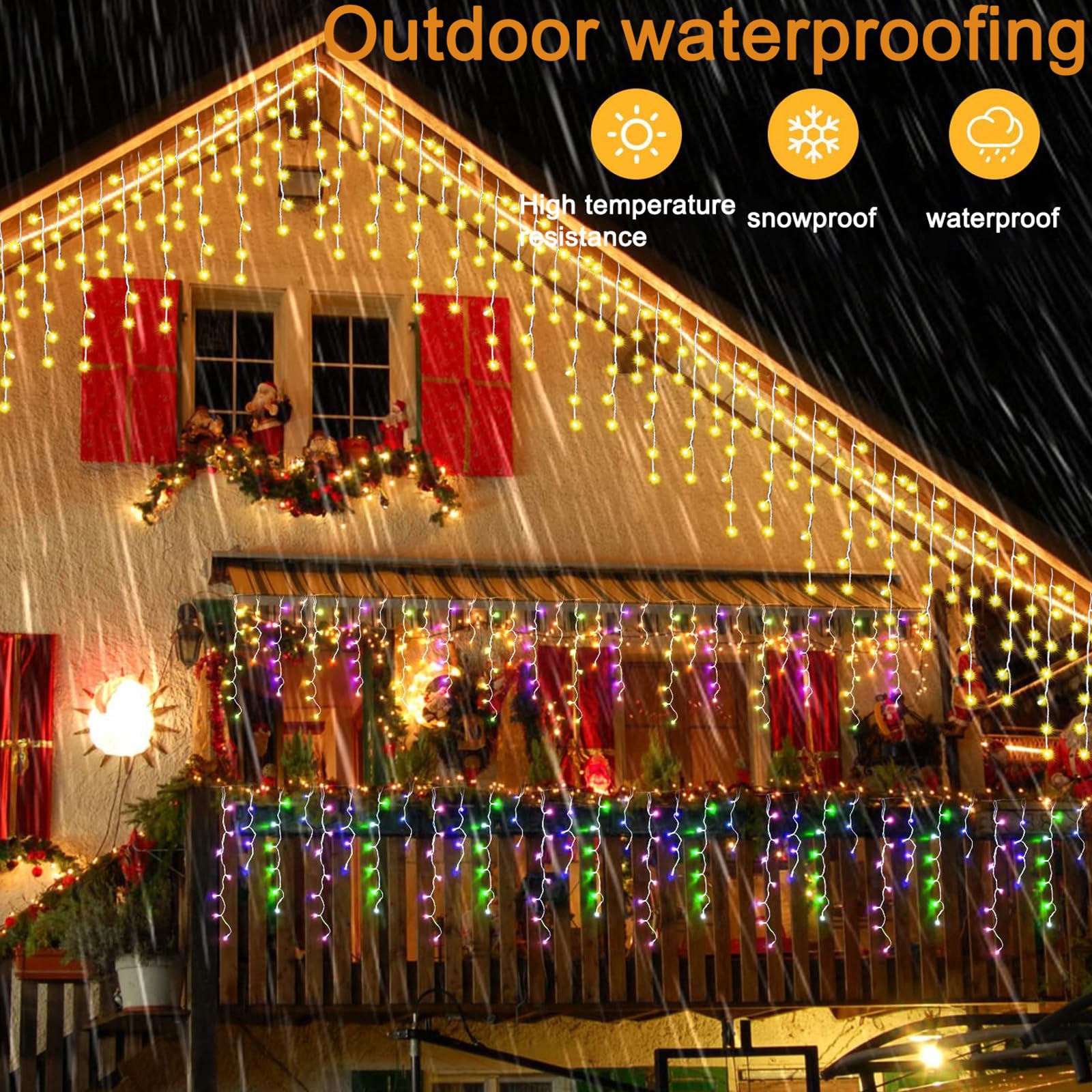 SOSHOT Christmas String Lights - 1680 LED, 131FT, Waterproof, 8 Modes, Remote Control, Warm White to Multicolor, Model SJDHAZ-030-006W2